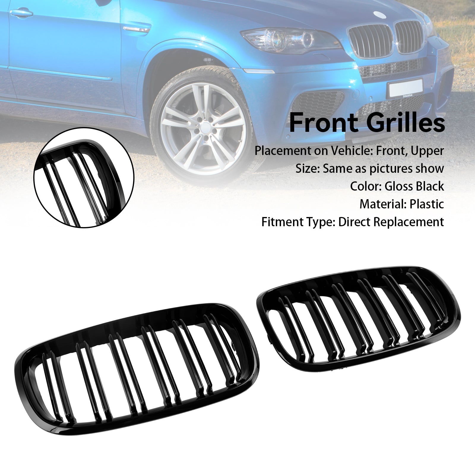 BMW X6 Hybride E72 2008-2011 Grille de calandre de pare-chocs avant noir brillant