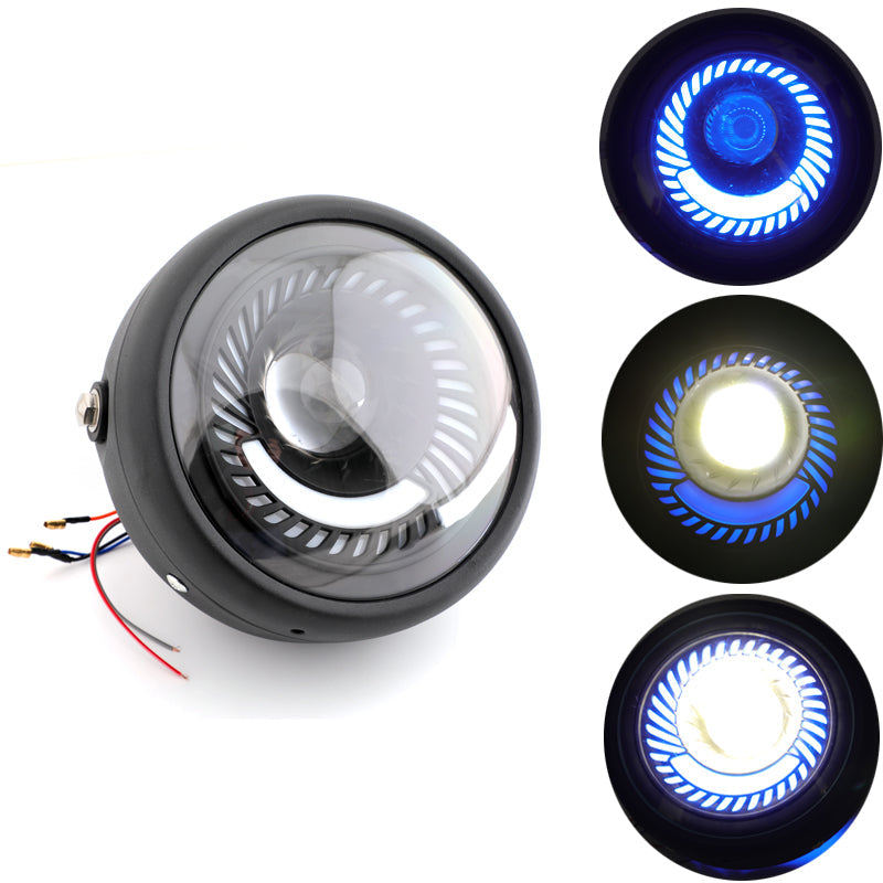 6.5'' Moto Phare Universel Bleu/Blanc LED Pour Café Racer Personnalisé Générique