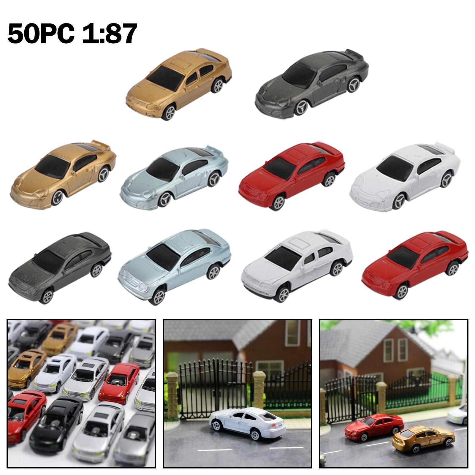 50pcs HO Échelle Modèle De Voiture 1:87 Bâtiment Train Paysage Architecture Modèle