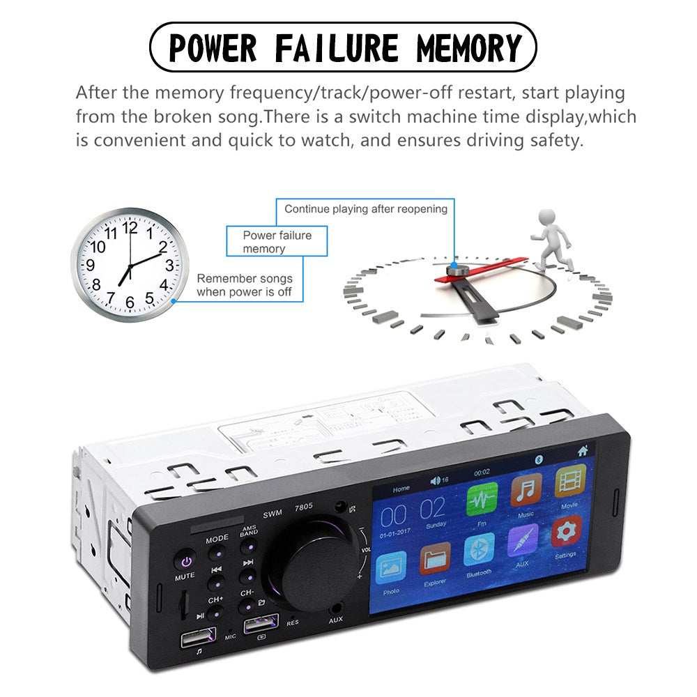 Reproductor MP5 para coche de 4,1 pulgadas, pantalla táctil 1DIN, Audio, vídeo, Bluetooth, Radio FM + cámara