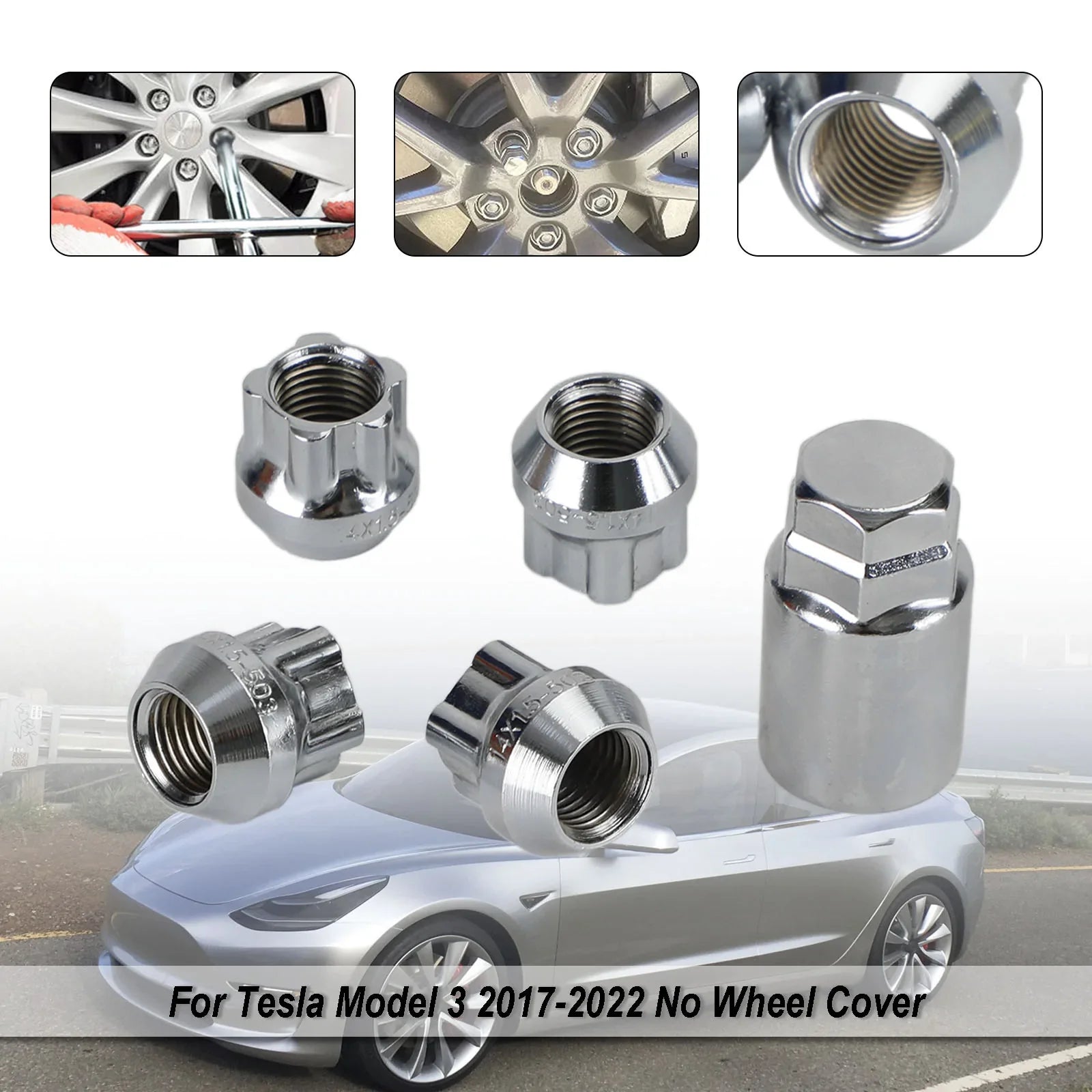 Tesla Model S/3/X/Y All Year Chrome M14¡Á1.5 Lug Nuts Juego de 4