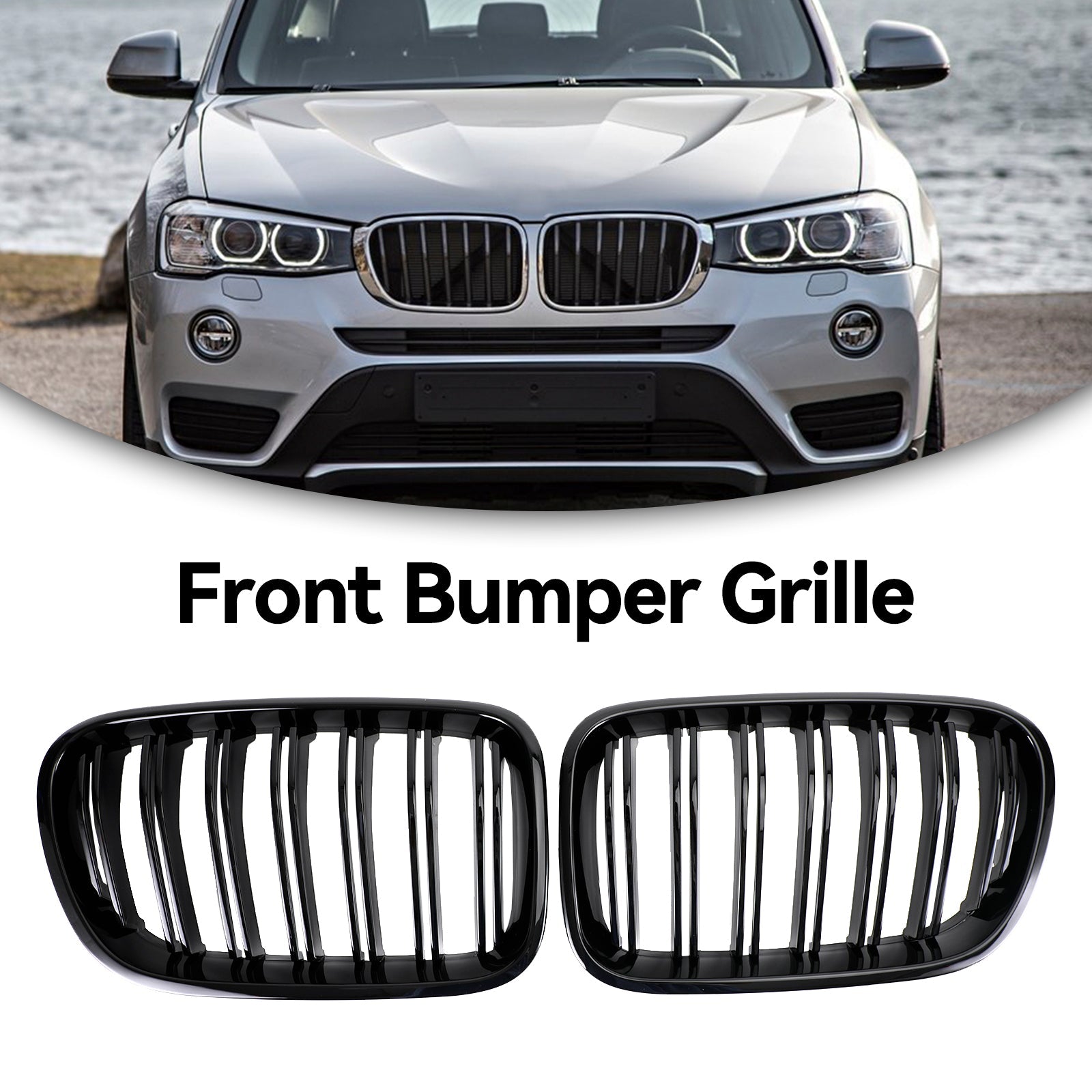 BMW X3 F25 2011-2014 Rejilla de parachoques delantero negro brillante de doble línea