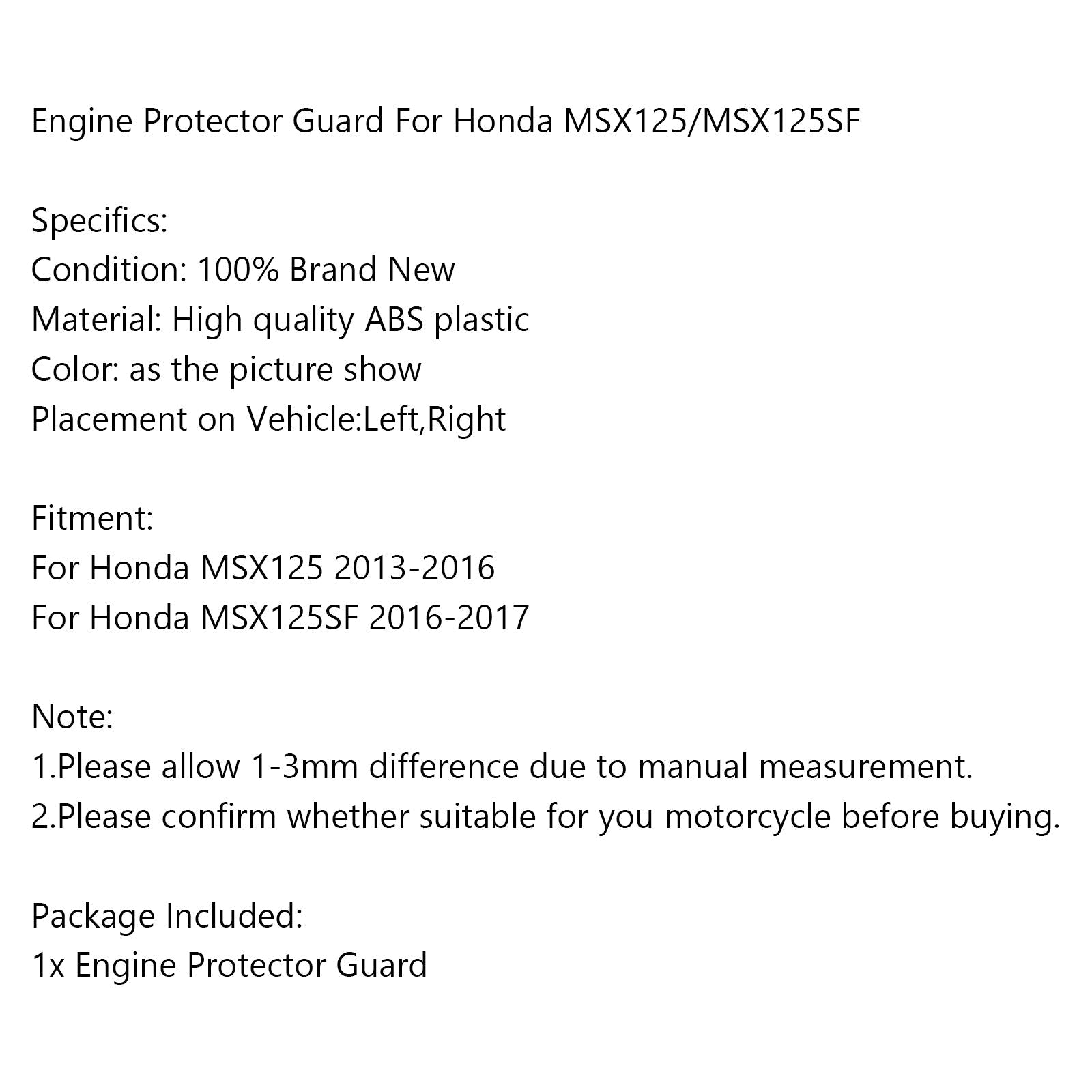 Protezione motore moto per Honda MSX125SF 16-17 MSX125 13-16 generico