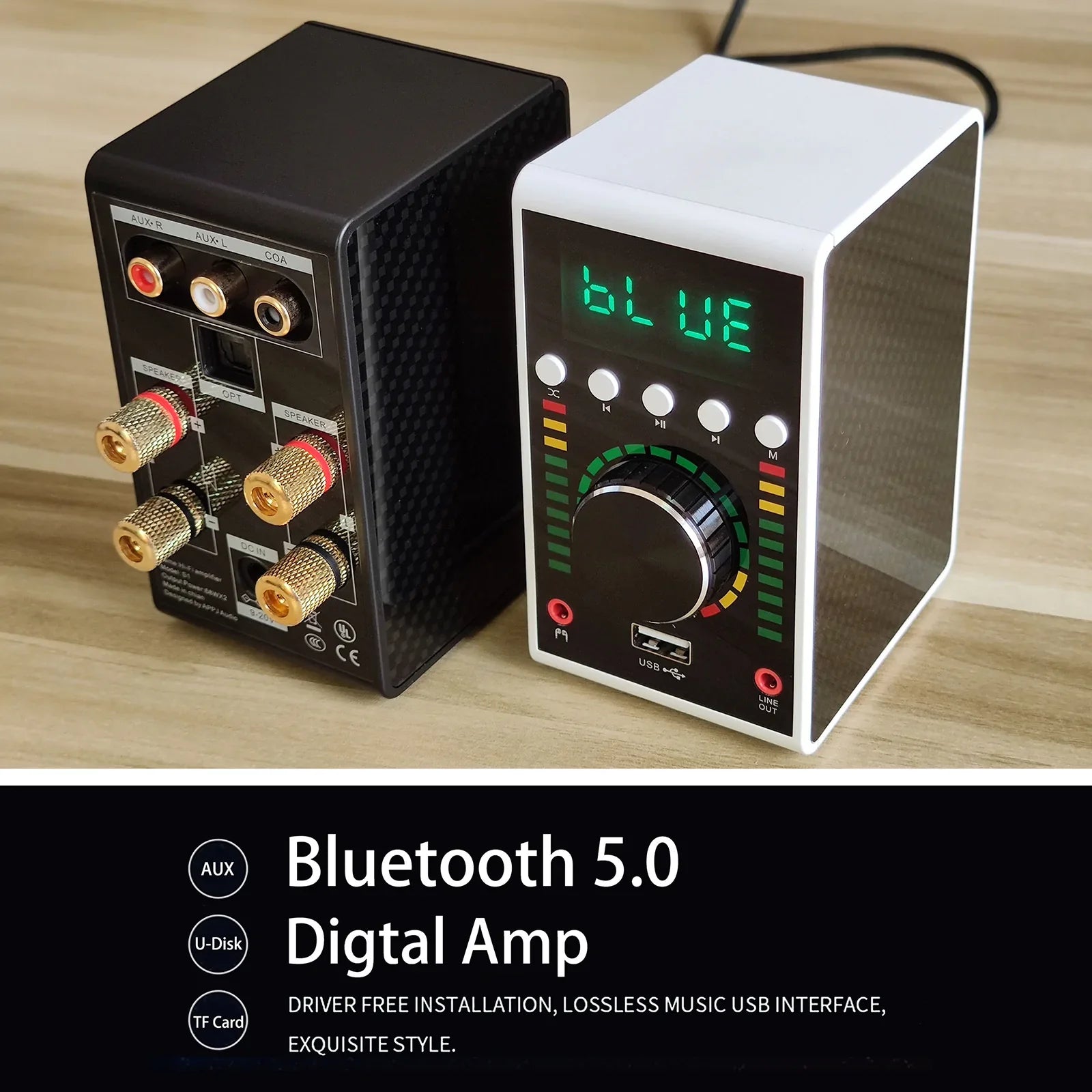 Mini amplificador digital HiFi Audio Bluetooth 5.0 Clase D Amplificador 68W * 2 Coche doméstico