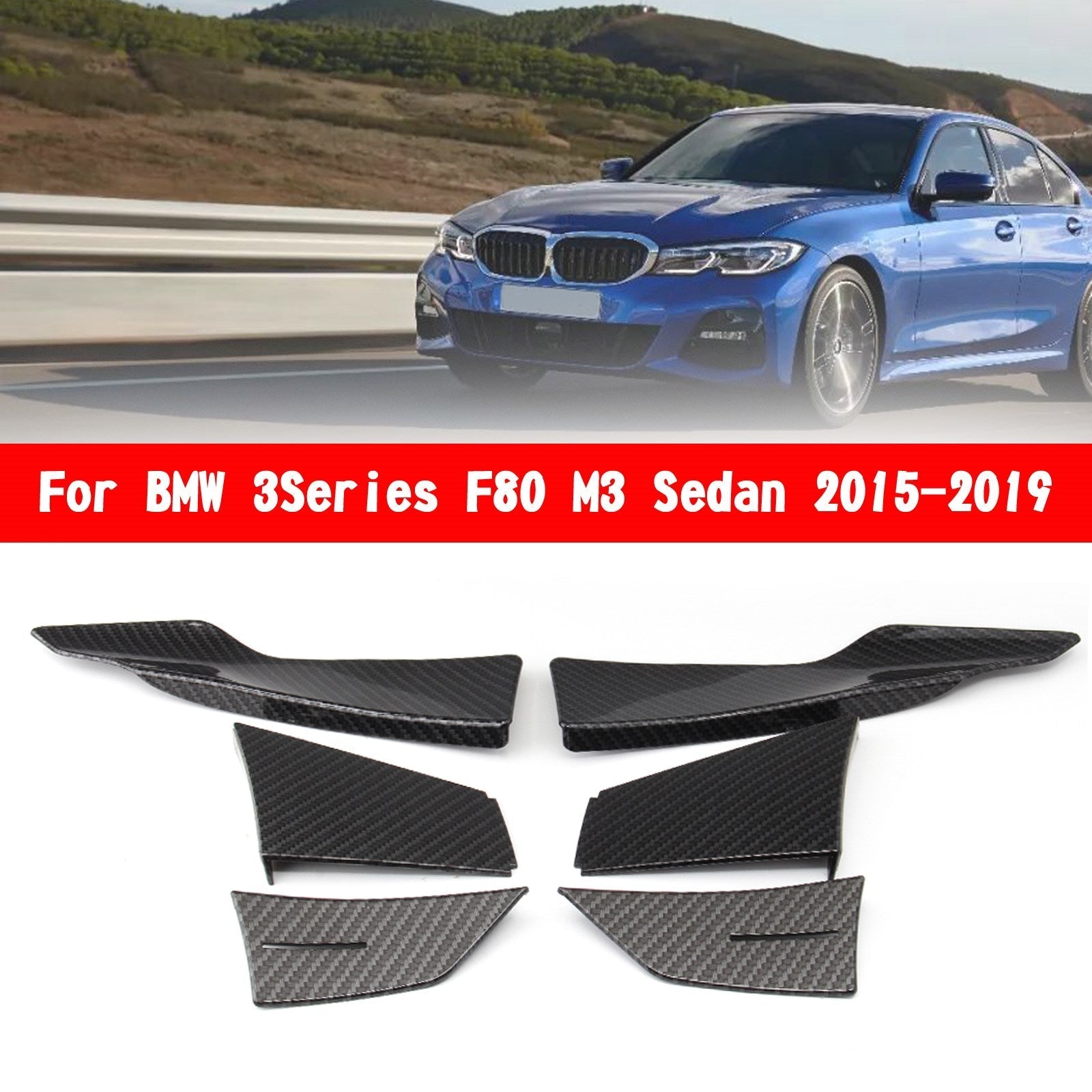 Ailerons de séparateur de lèvre avant en fibre de carbone pour BMW Série 3 F80 M3 15-19 générique