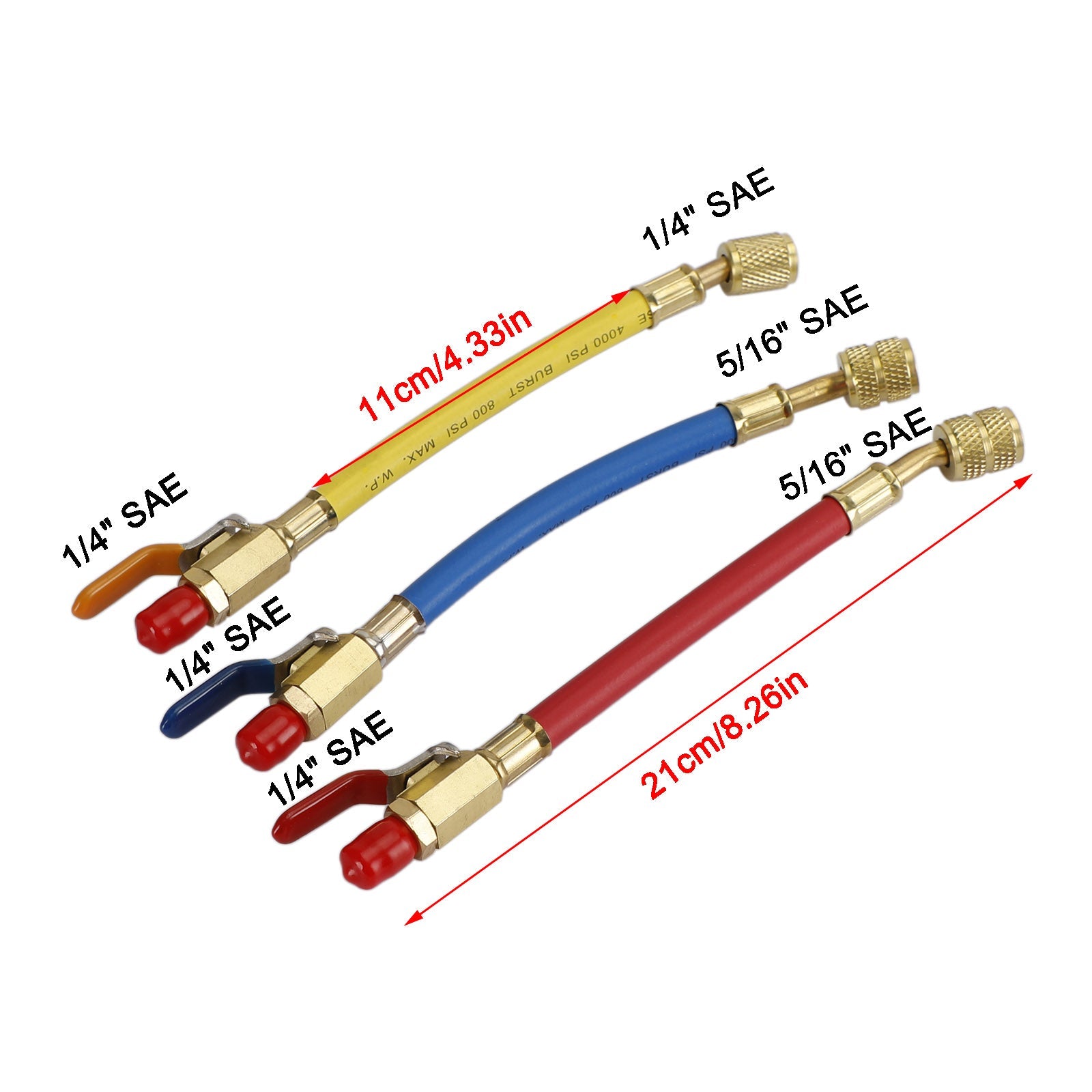 3 mangueras de carga R410A con válvulas de bola para aire acondicionado de refrigeración HVAC