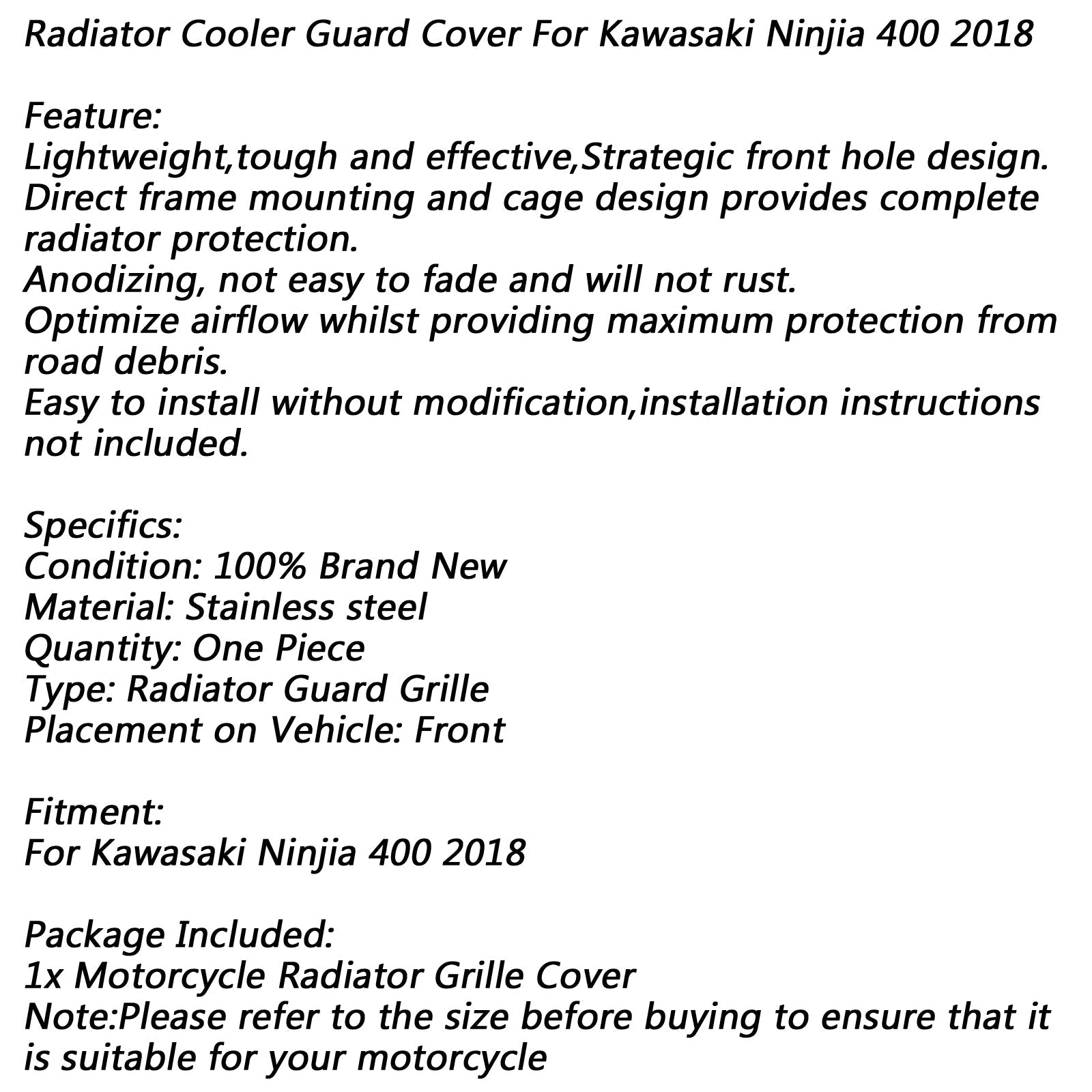 Radiateur Refroidisseur Grille Garde Couverture Protecteur Pour Kawasaki Ninjia 400 2018 Générique