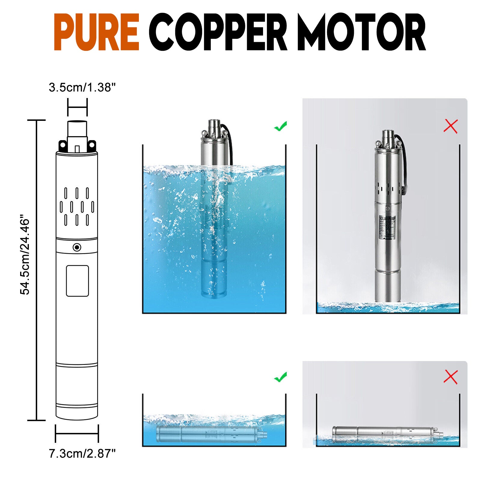 Pompe à eau de puits profond submersible solaire de 3" 24V 350W avec MPPT intégré