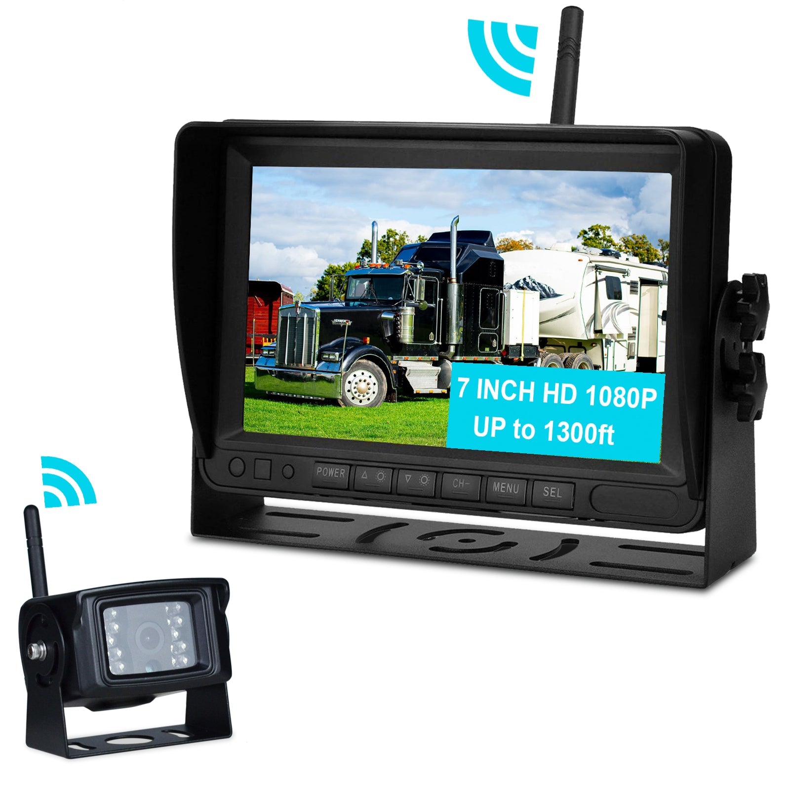 Kit telecamera di backup wireless AHD 1080P con display da 7 pollici per rimorchio per camion