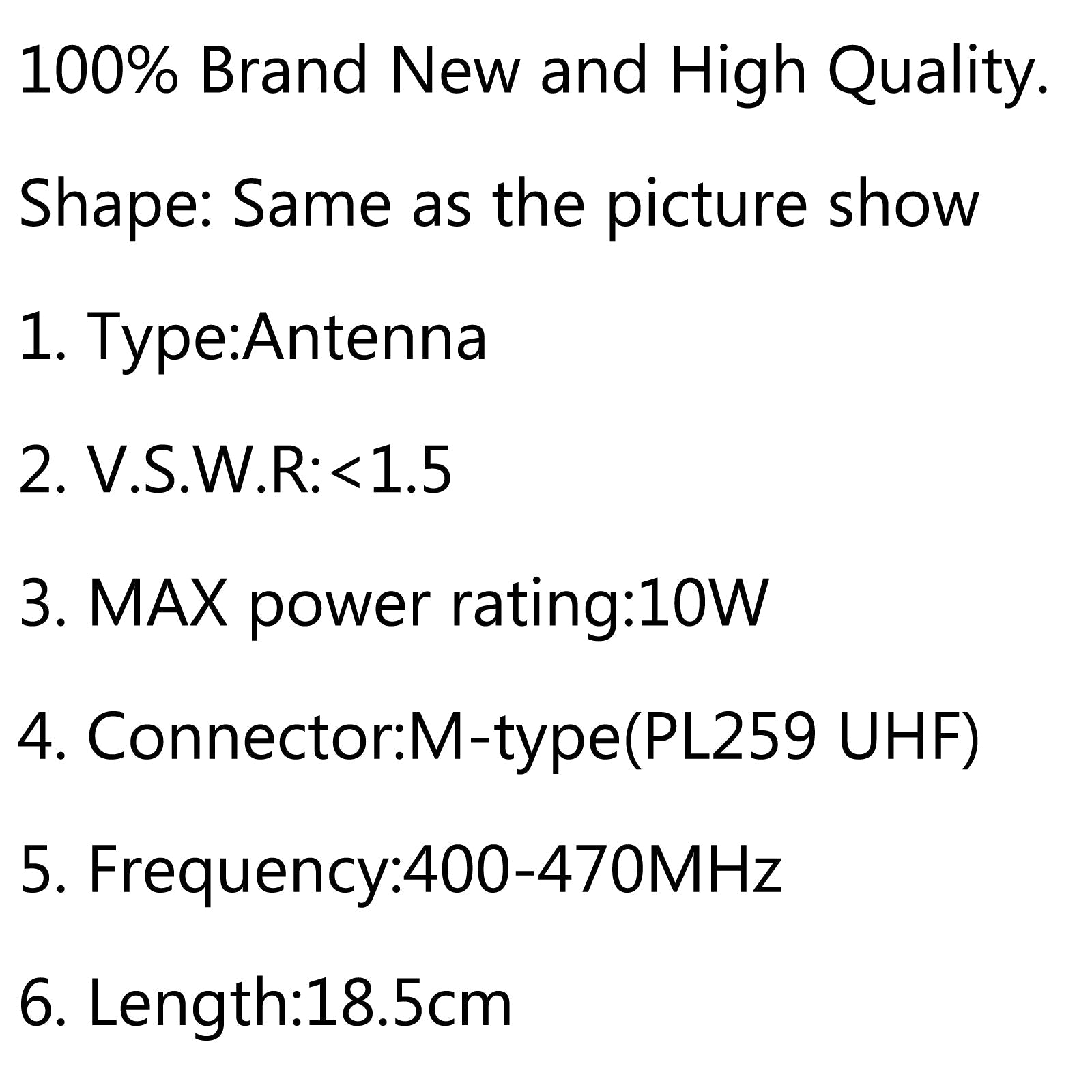 1 pz 10 W Uhf 400-470 MHz autoradio antenna in gomma corta PL259 connettore maschio 