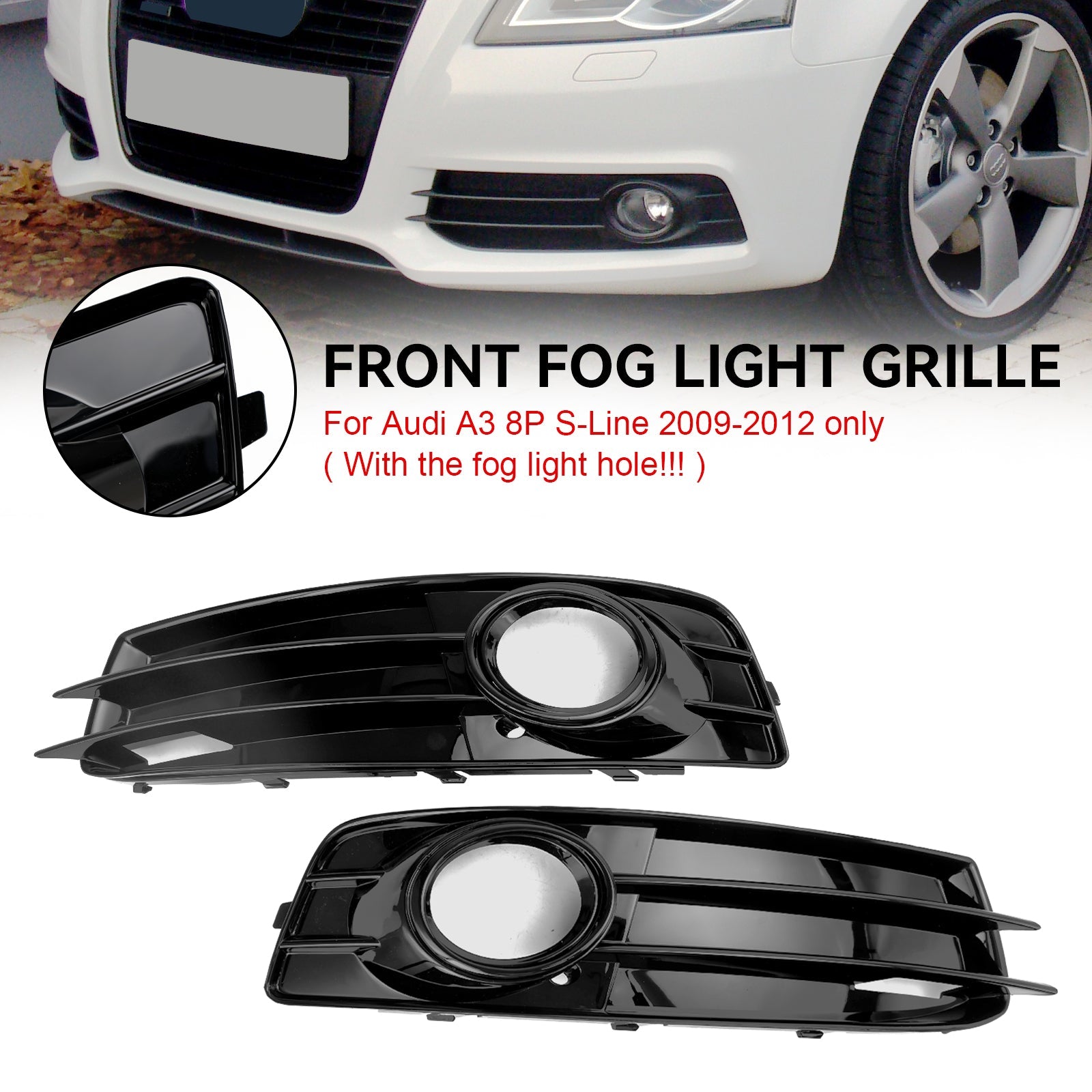 Audi A3 8P S-Line 2009-2012 Rejilla de luz antiniebla para parachoques delantero inferior