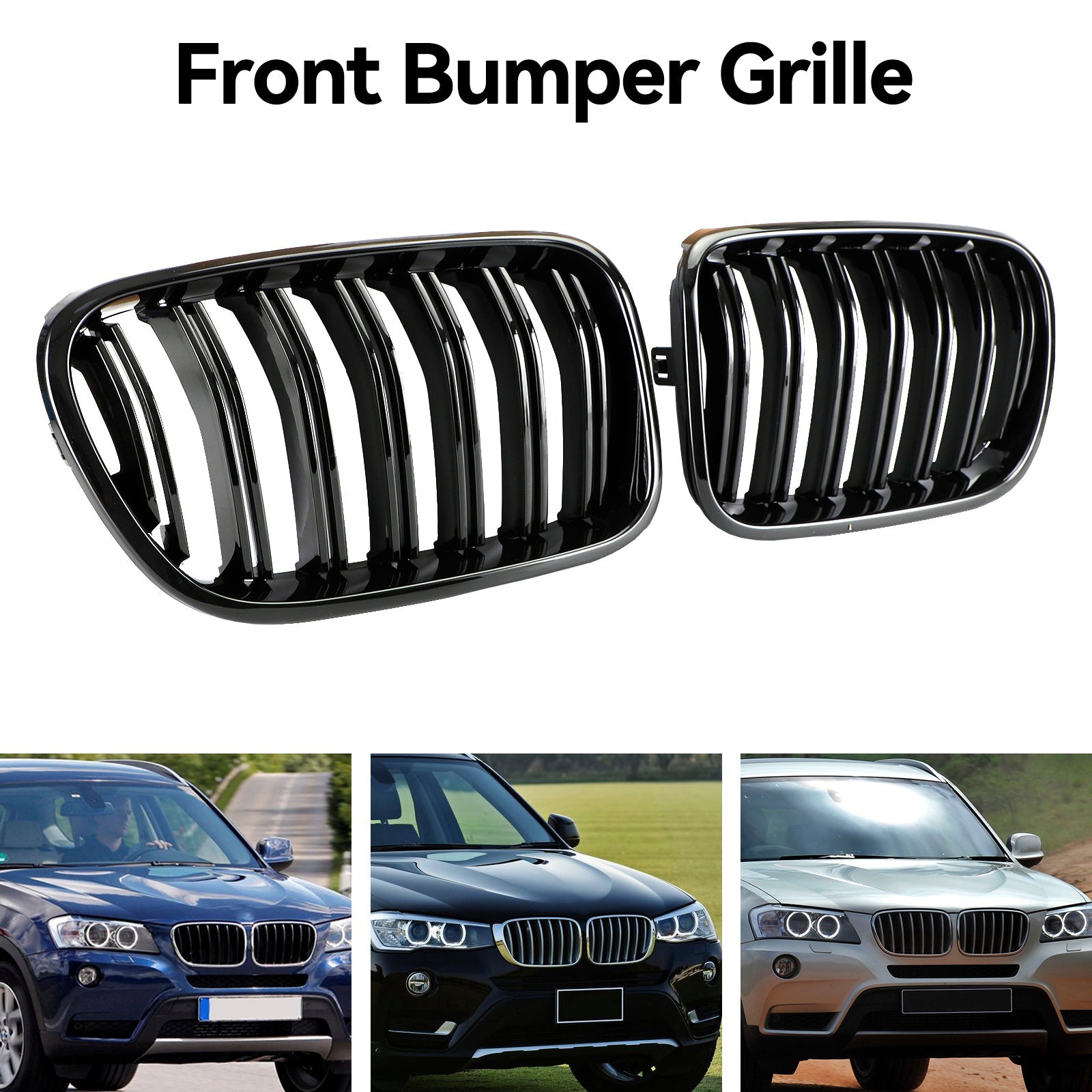 BMW X3 F25 2011-2014 Rejilla de parachoques delantero negro brillante de doble línea