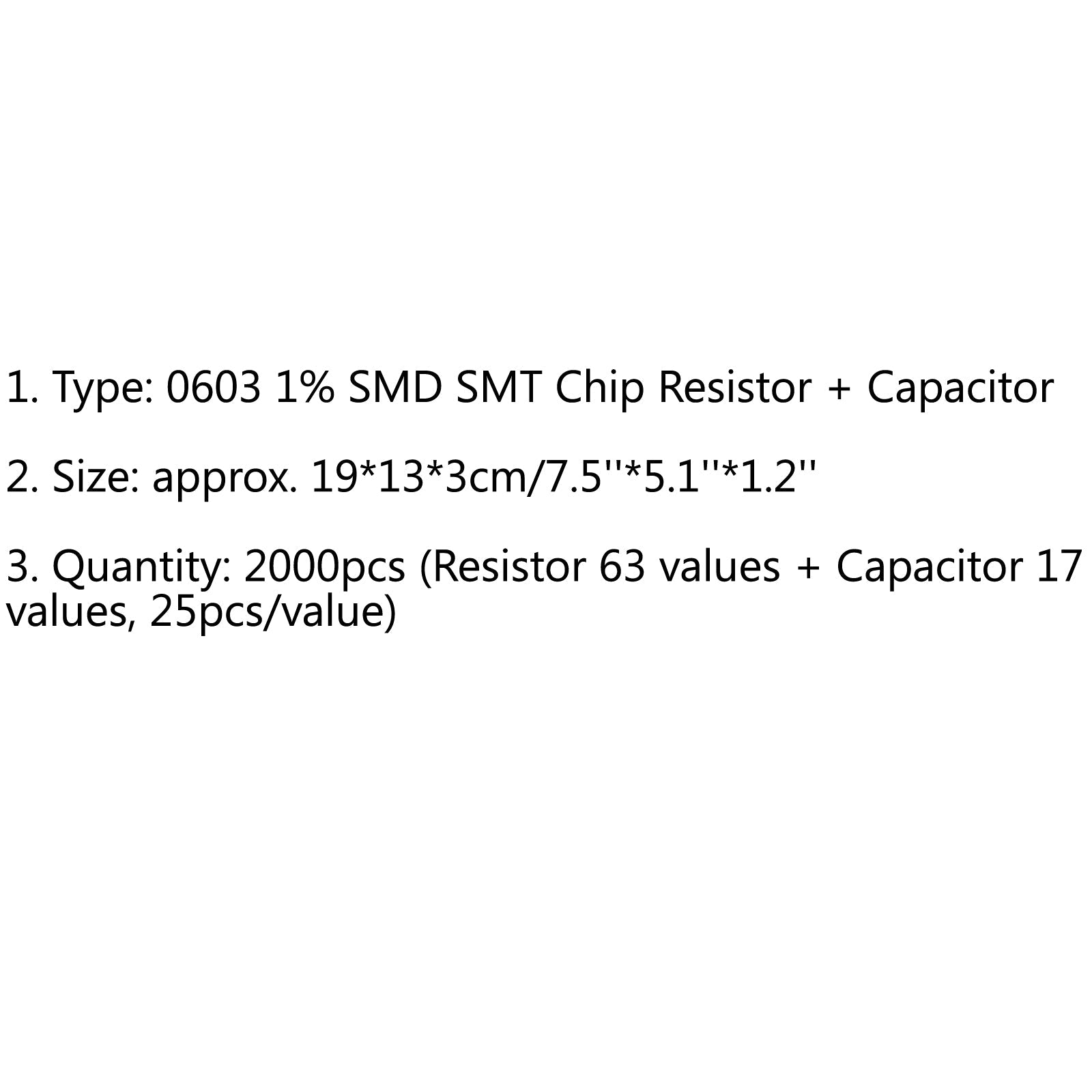 2000 pièces 0603 1% SMD puce SMT résistance 63 valeurs + condensateur 17 valeur échantillon livre