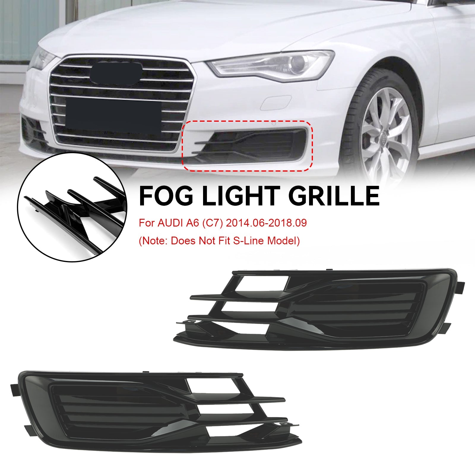 Audi A6 C7 2014-2018 2 pièces pare-chocs avant antibrouillard couverture calandre noir