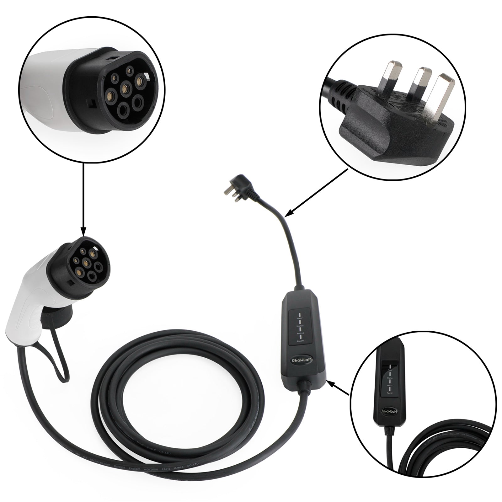 Protable Câble de charge EV 13A Type 2 Plug UK Pring 3 broches Chargeur de voiture électrique 5,5 m