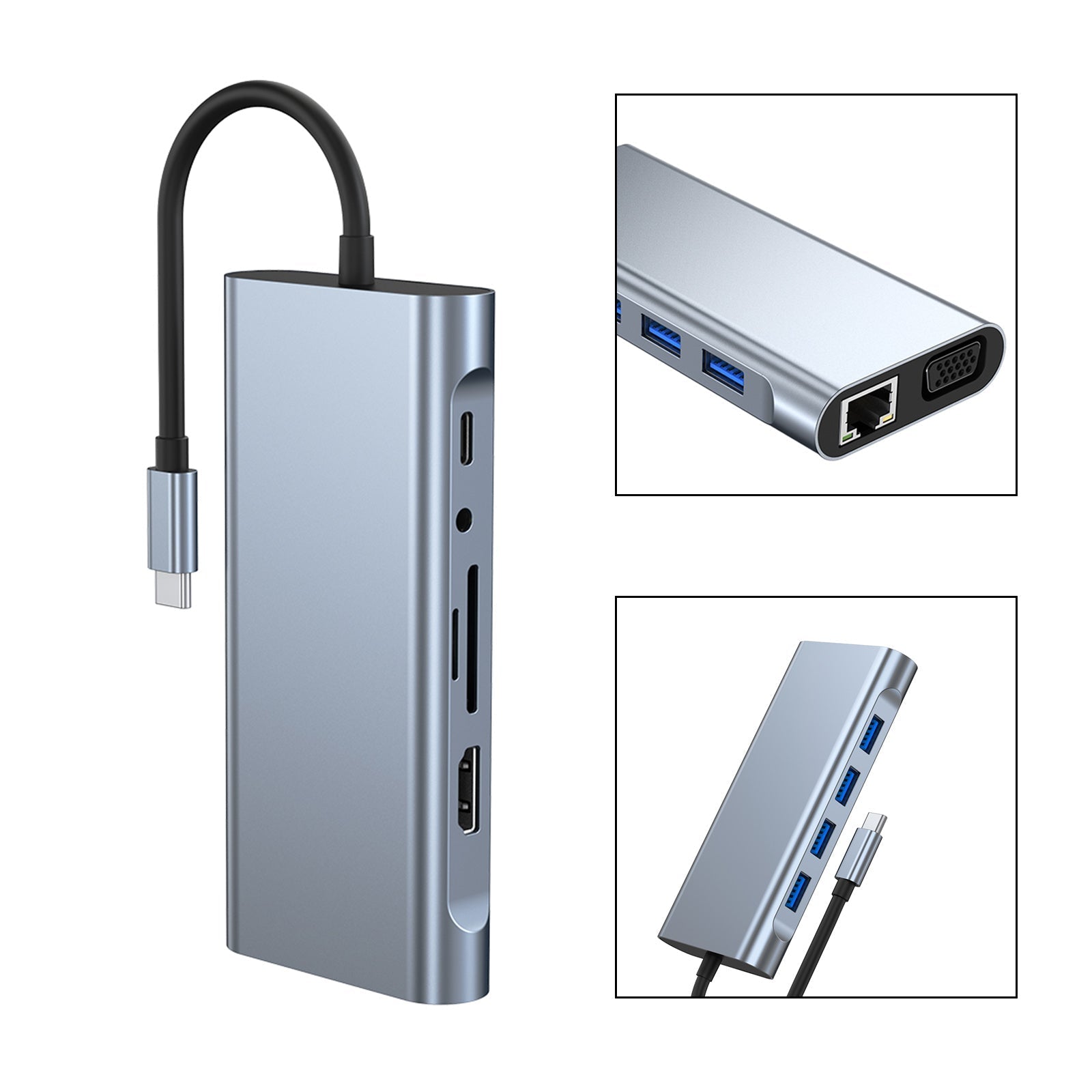 11 en 1 USB-C Type C Sortie HD Adaptateur 4K USB 3.0 HD HUB Station d'accueil multifonction