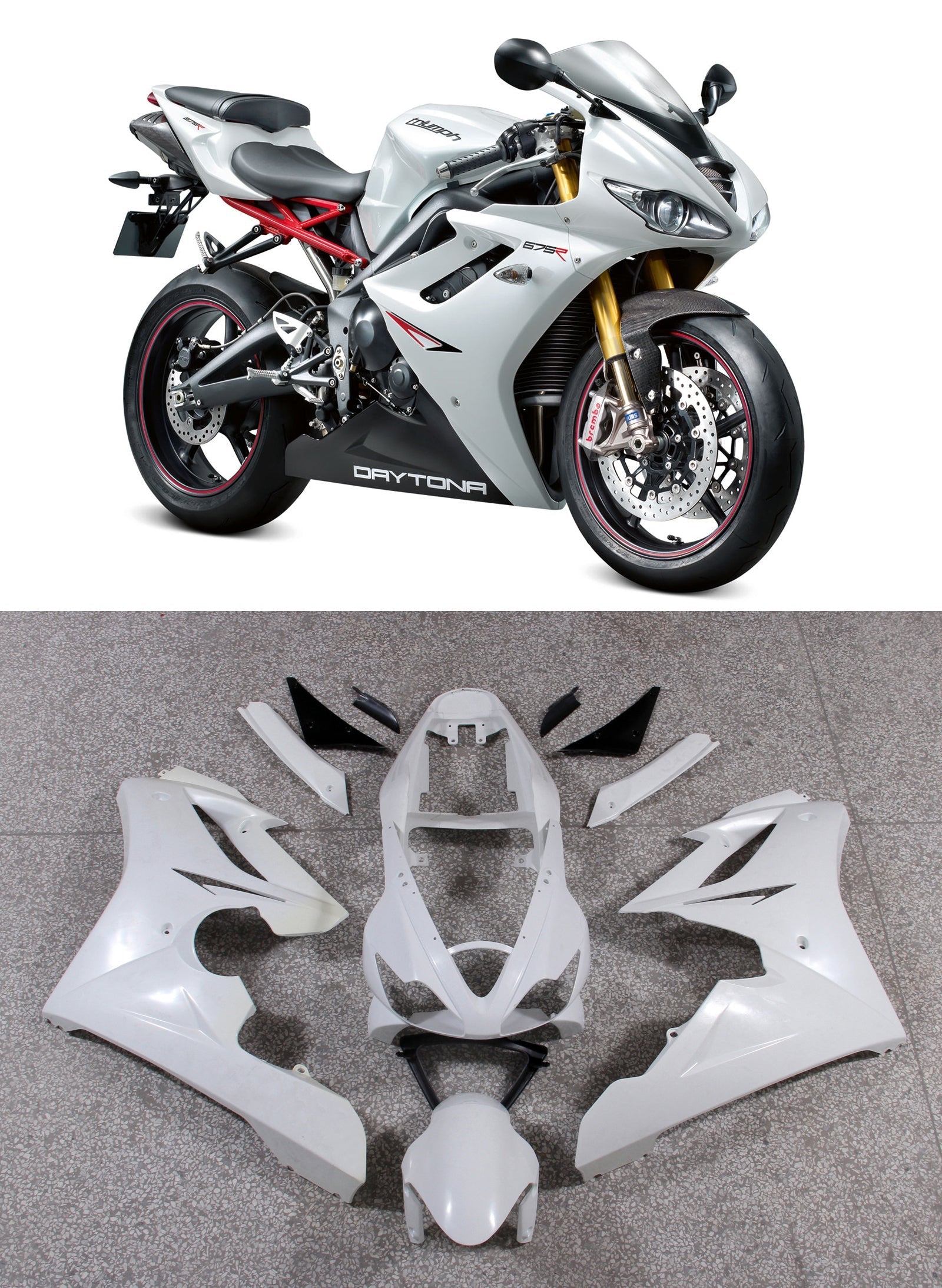 Amotopart Carene 2006-2008 Triumph Daytona 675 Bianco Nero Daytona Generico