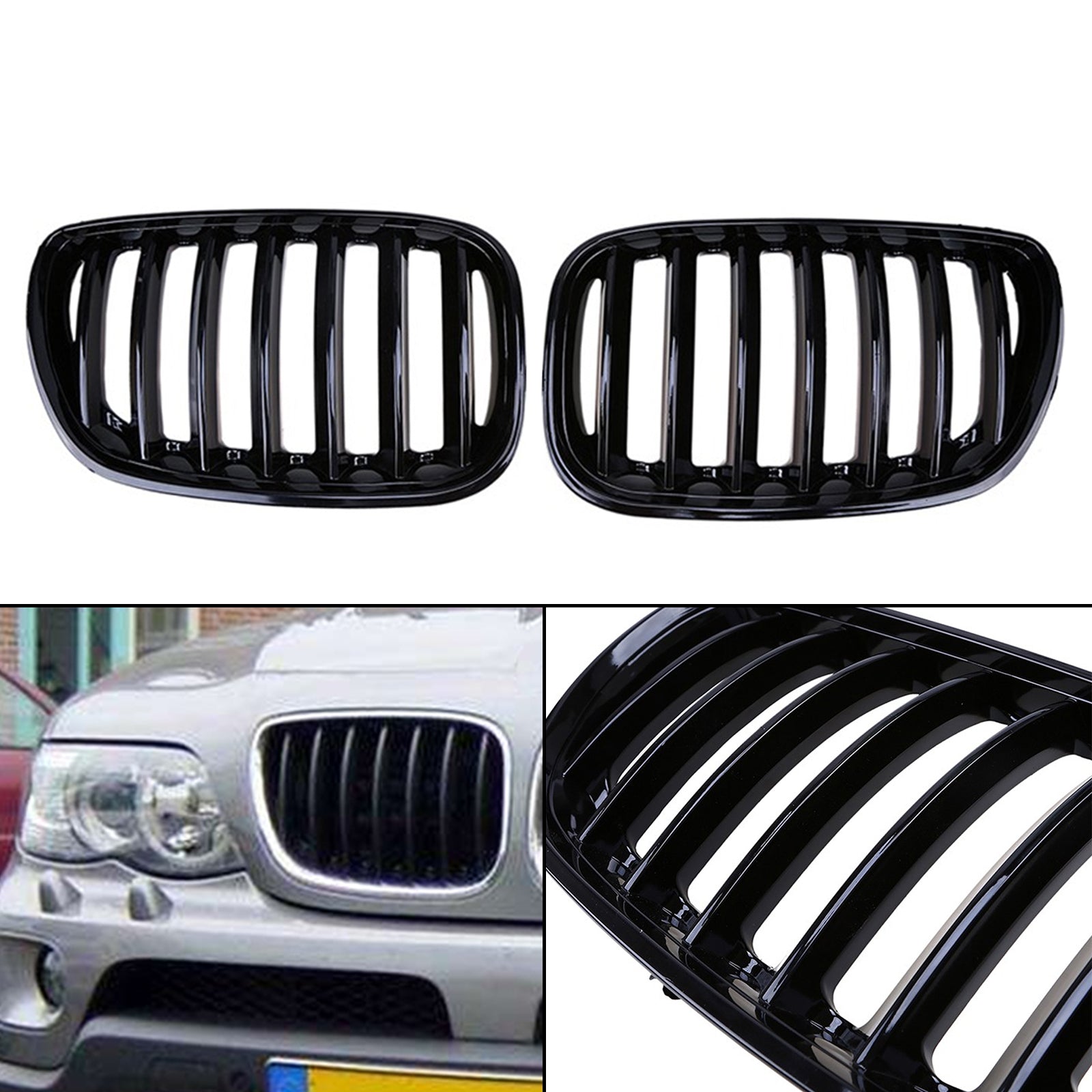 Front Kidney Grill Grille Fit BMW X5 E53 2004-2006 X Series Gloss Black