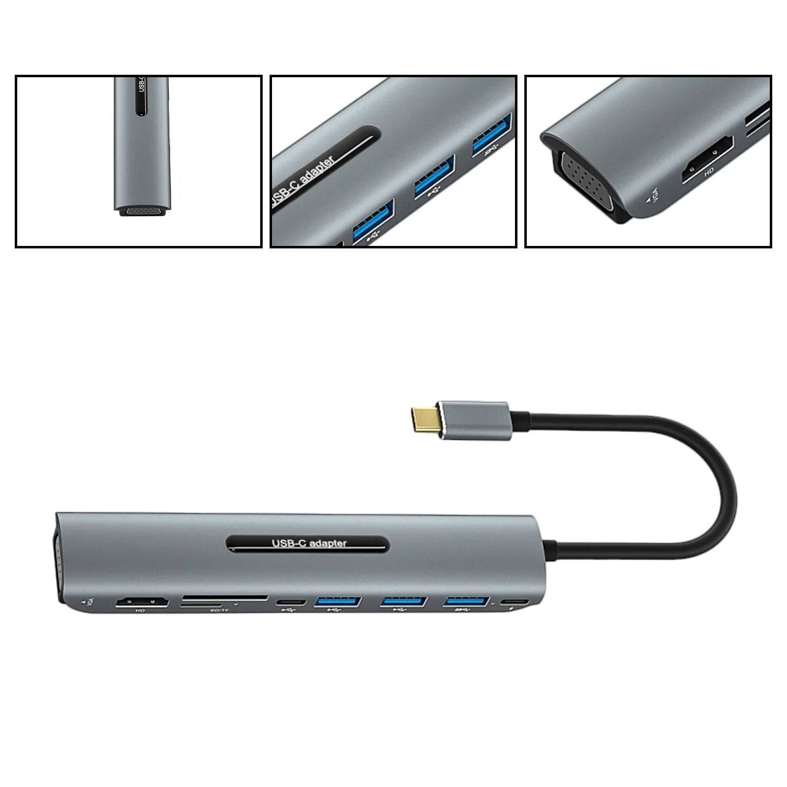 Docking station USB-C 9 in 1 4K HD VGA PD100W per laptop MacBook di tipo C