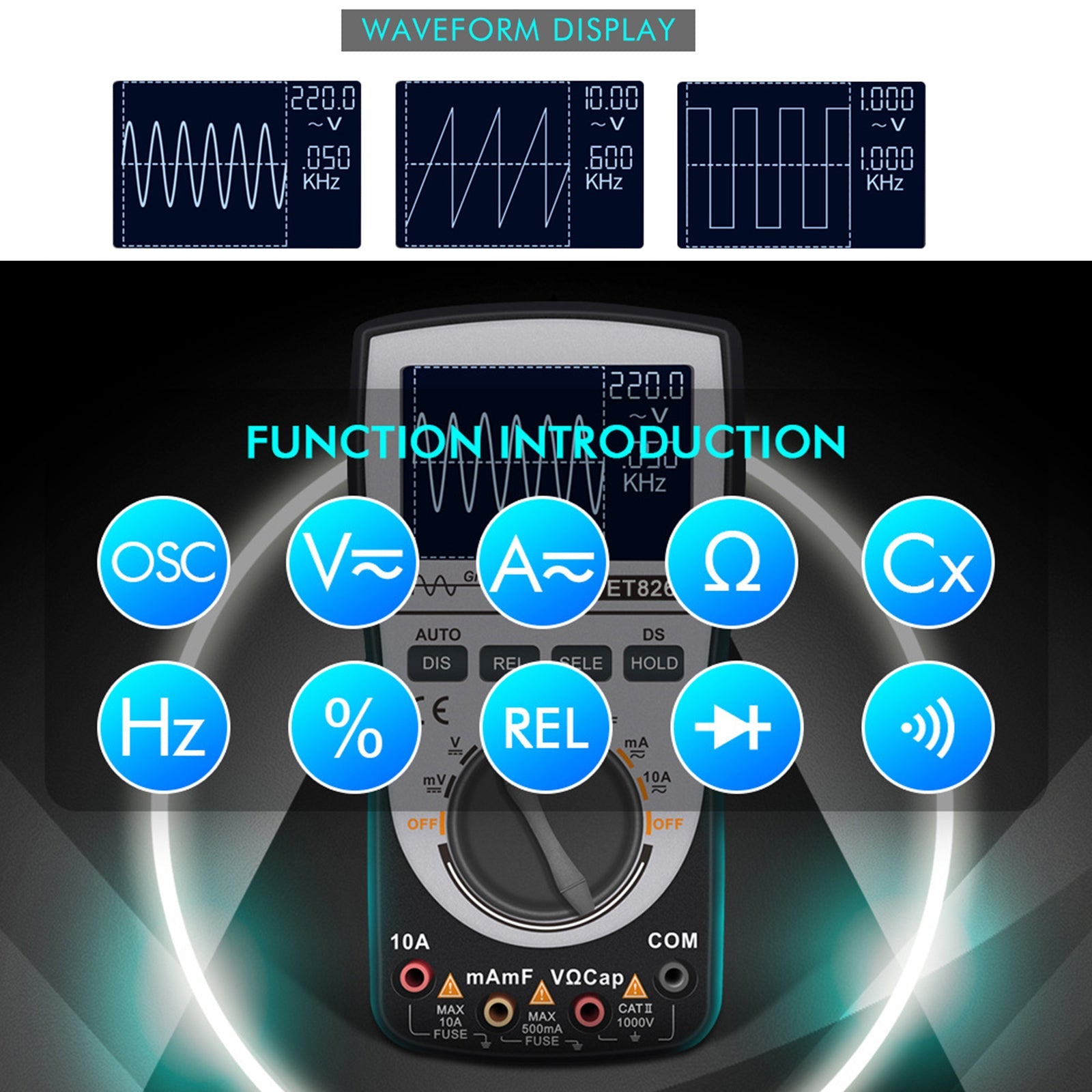 ET826 2 en 1 Digital Intelligent Oscilloscope Multimeter AC/DC Current Voltage