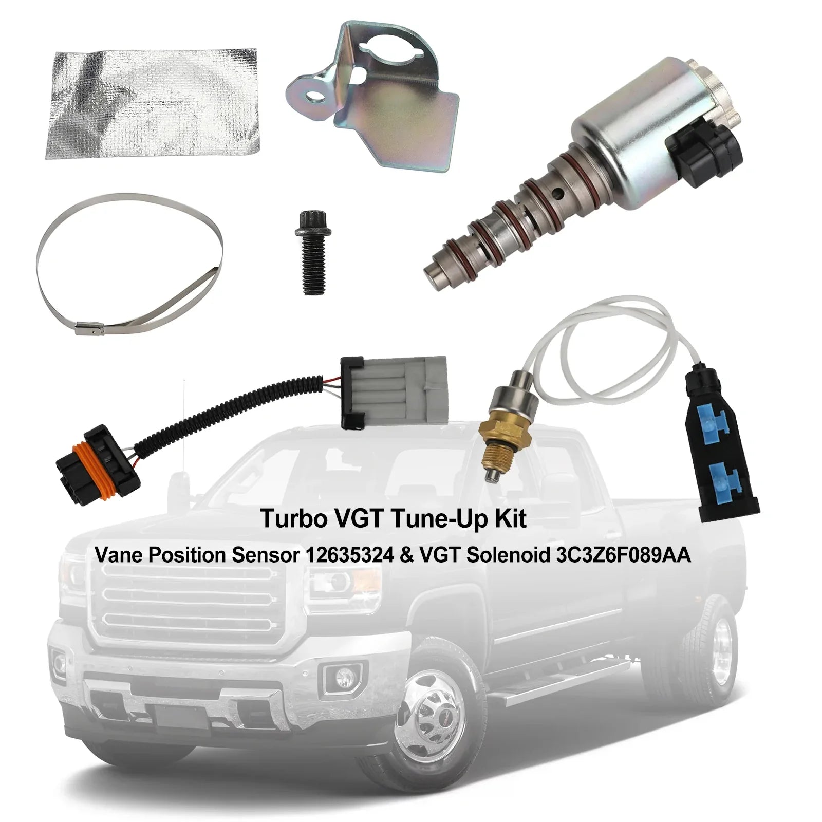 Ford F-Series Trucks & Excursion 2003-2007 con motor Powerstroke de 6.0L VGT Turbo Tune-up Kit - Sensor de posición de paleta 12635324 y solenoide VGT 3C3Z6F089AA