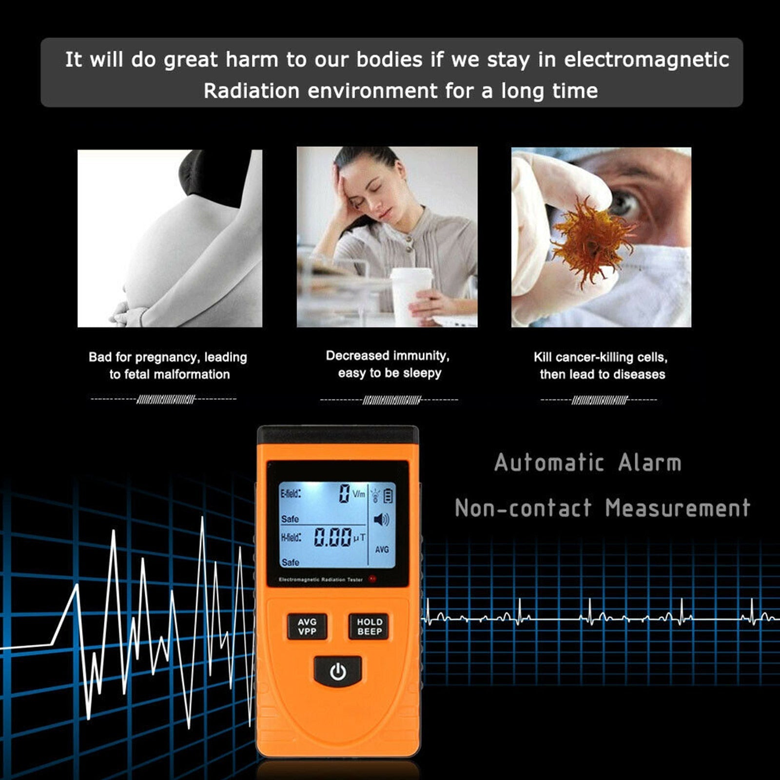 Display LCD digitale Rilevatore di radiazioni di campo elettromagnetico Misuratore EMF Dosimetro Tester