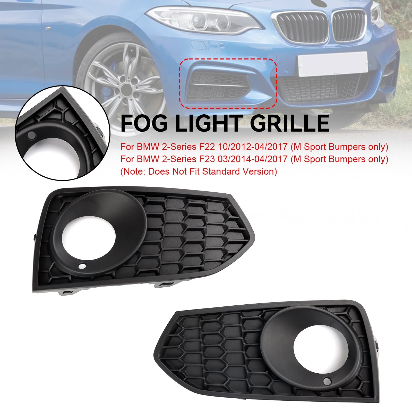 BMW Série 2 F22 F23 M Sport 2PCS Grille de phare antibrouillard pour pare-chocs avant