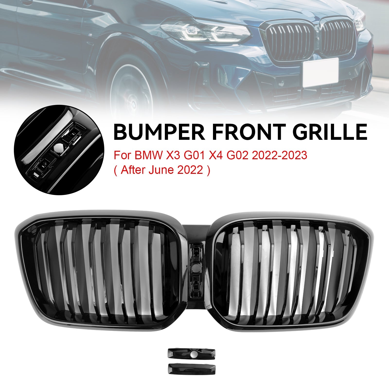 BMW X3 X4 G01 G02 2022 2023 Grille de calandre avant noire brillante