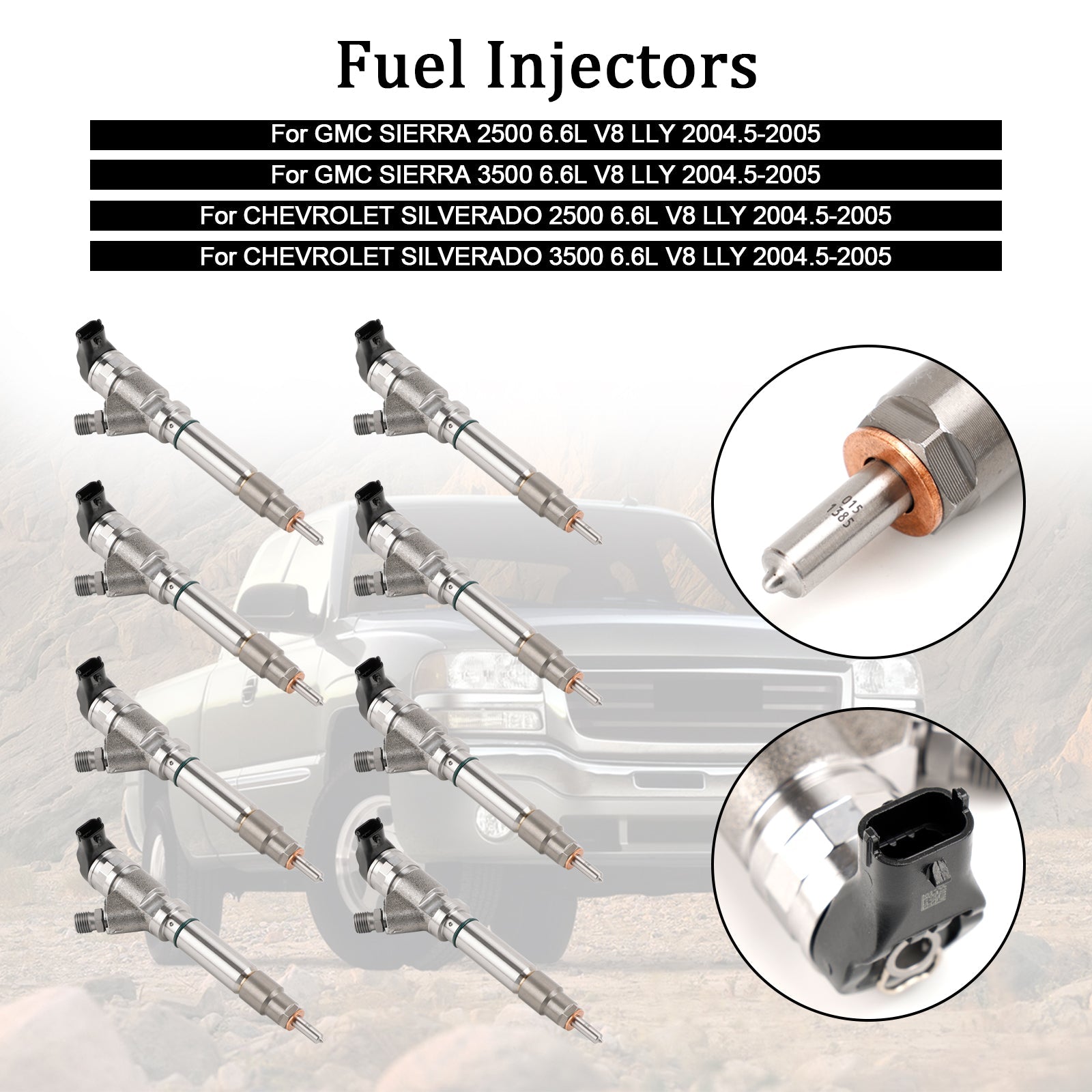 GMC Sierra 2500 3500 6.6L V8 LLY 2004.5-2005 8 pièces injecteur de carburant 0986435504 0445120027