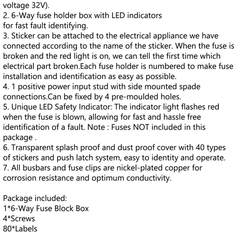 Bloc LED Fusible Universel 2020 Lame Indicateur Way 100Amp Holder 6 Box