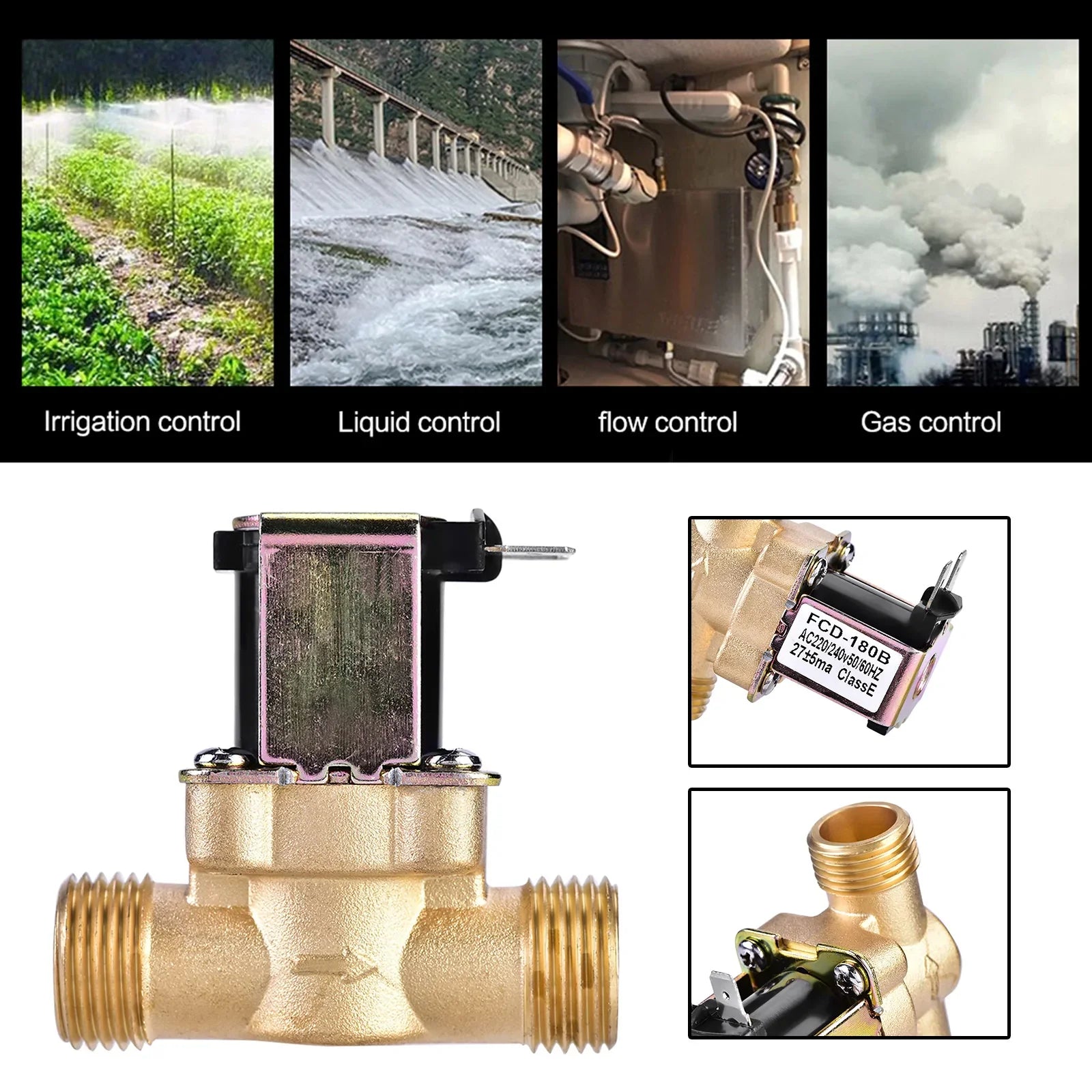 Válvula Solenoide eléctrica normalmente cerrada de 1/2" CA 220V para calentador de agua solar