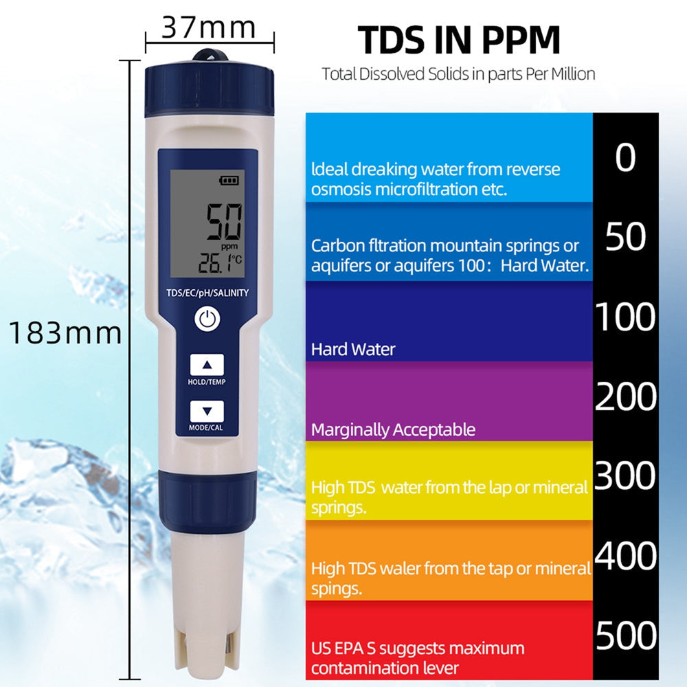 5in1 PH/TDS/EC/salinité/température testeur de qualité de l&#39;eau numérique outil de Test de compteur