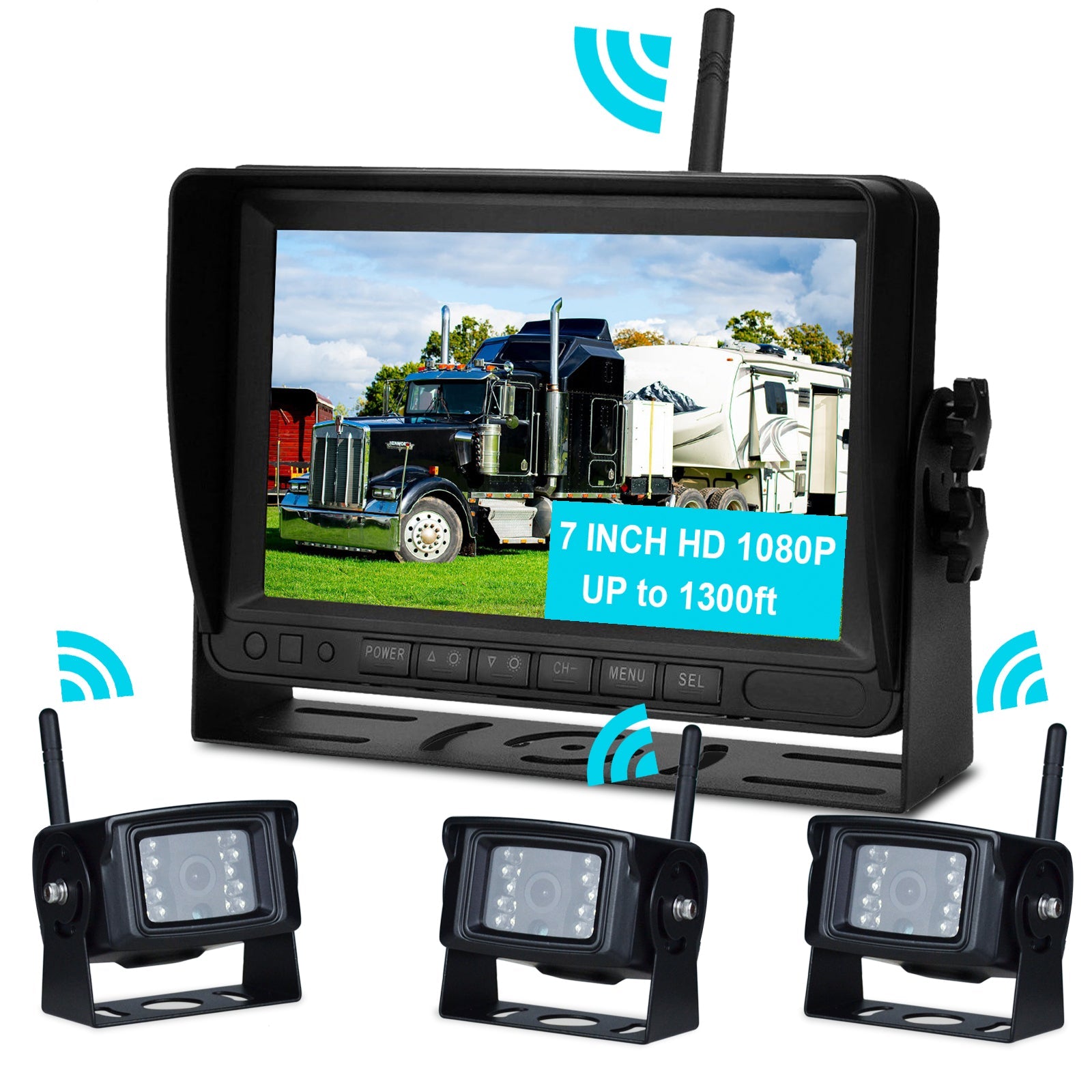 Kit telecamera di backup wireless AHD 1080P con display da 7 pollici per rimorchio per camion