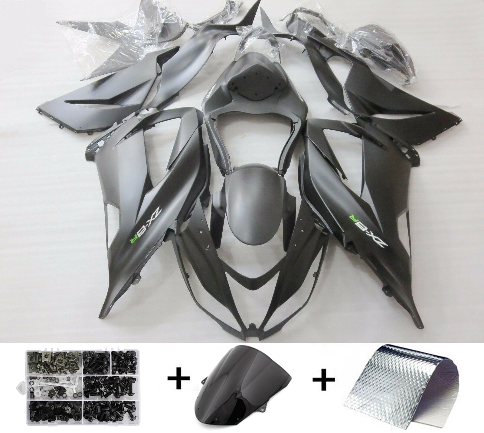 Kit de plástico de inyección de carenado Amotopart negro mate con kit de pernos para Kawasaki Zx6R 13-18 genérico