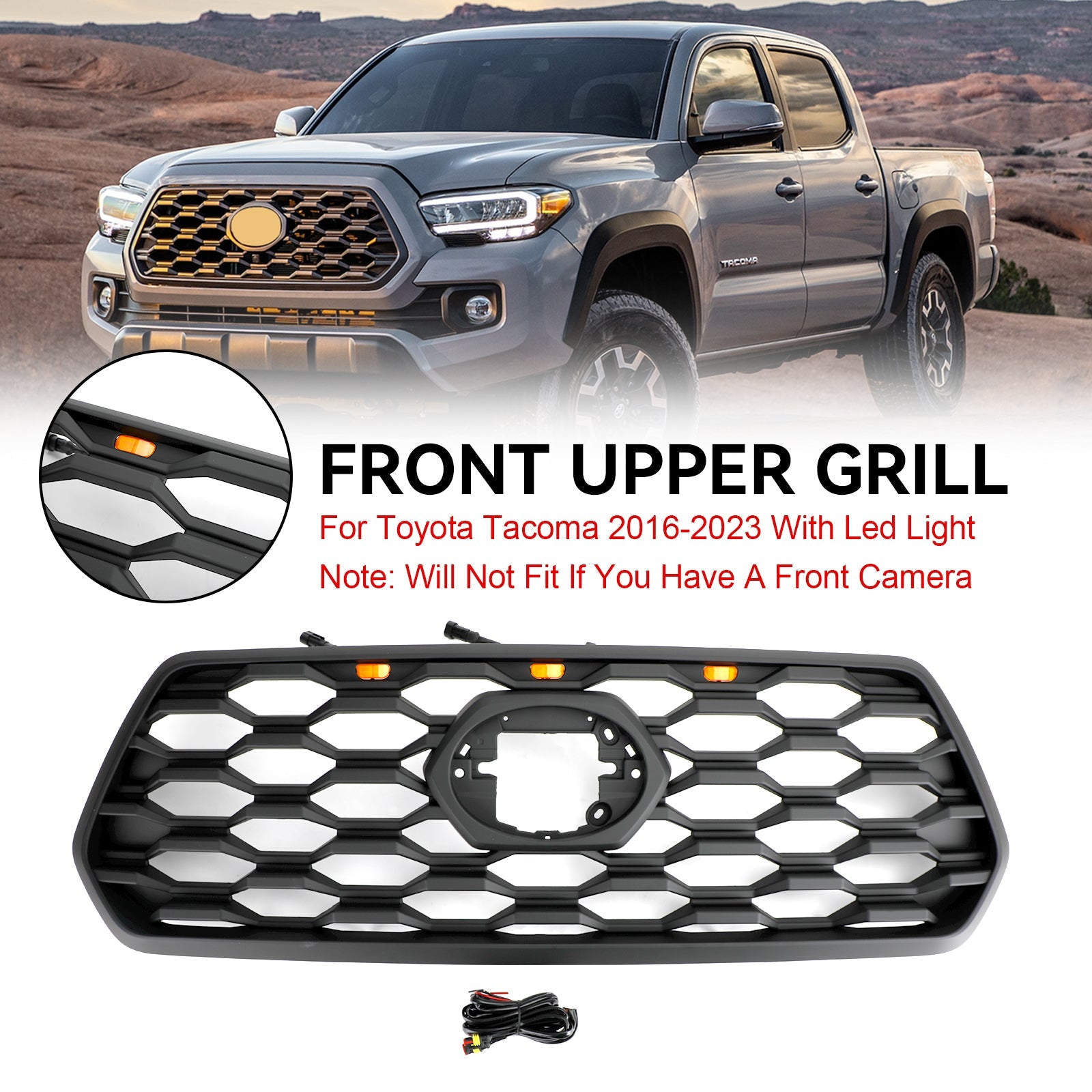 Grille de pare-chocs avant Toyota Tacoma 2018-2023 Style Raptor avec lumière LED