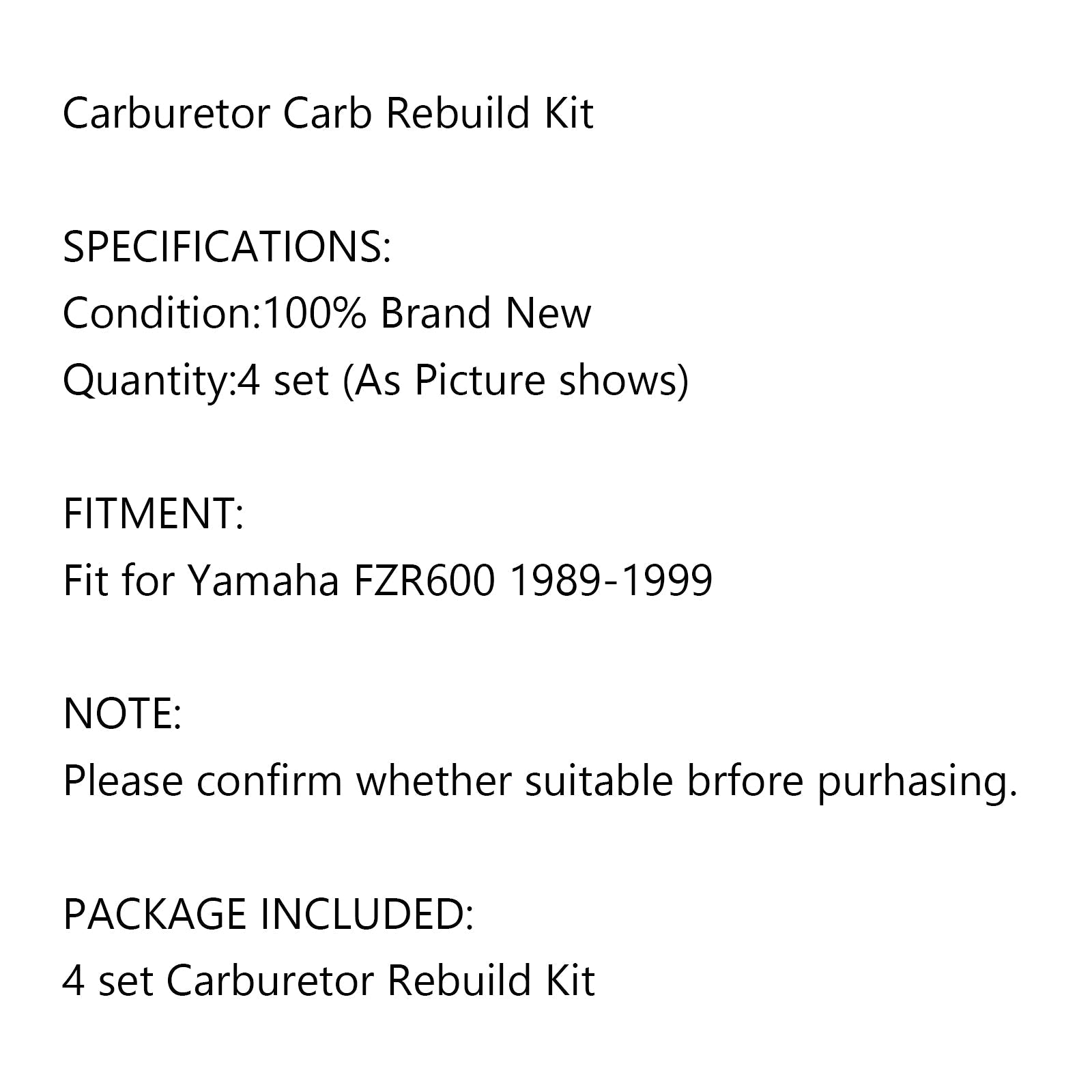 Kit de réparation de reconstruction de carburateur 4 ensembles pour Yamaha FZR 600 FZR-600 Carb 1989-1999 générique