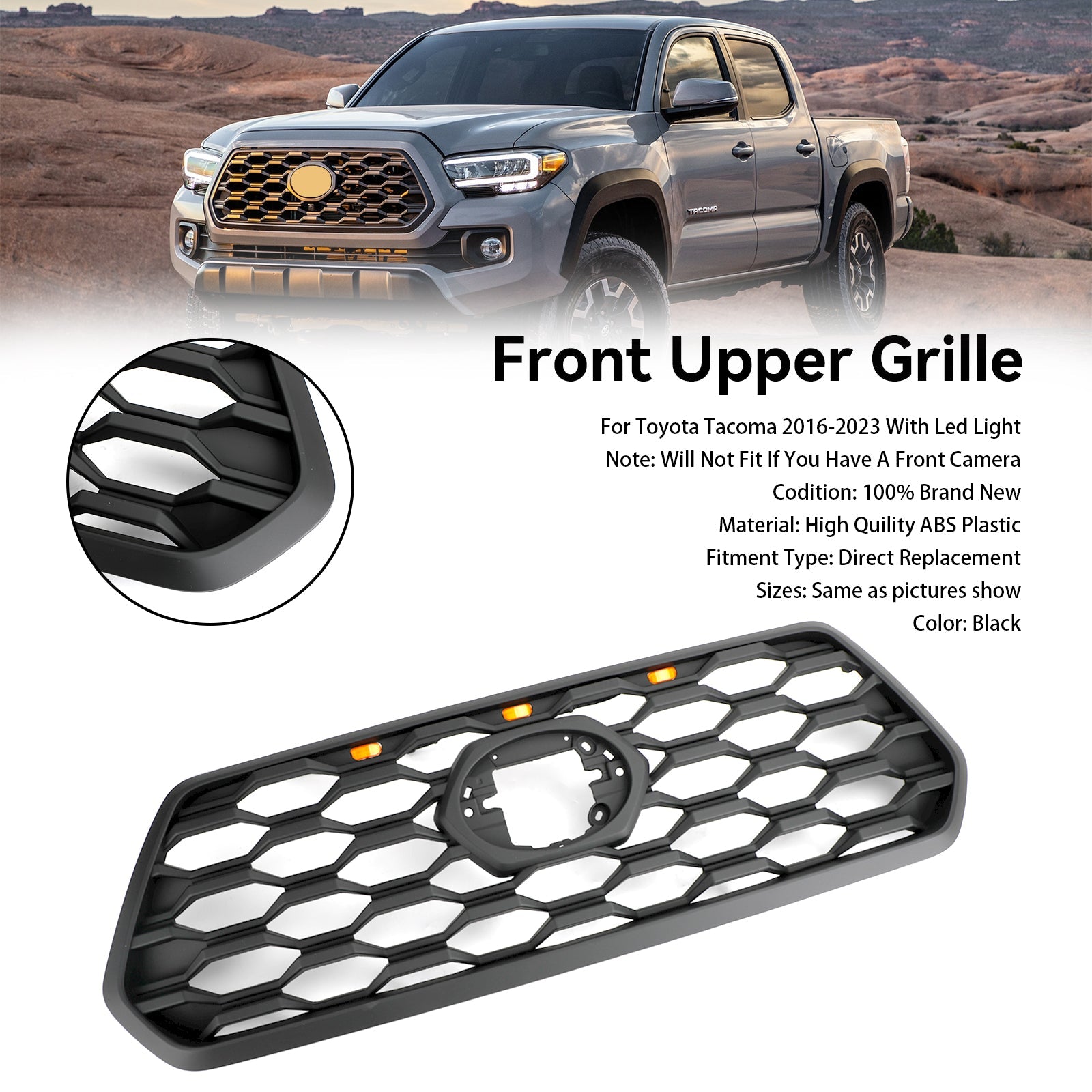 Grille de pare-chocs avant Toyota Tacoma 2018-2023 Style Raptor avec lumière LED