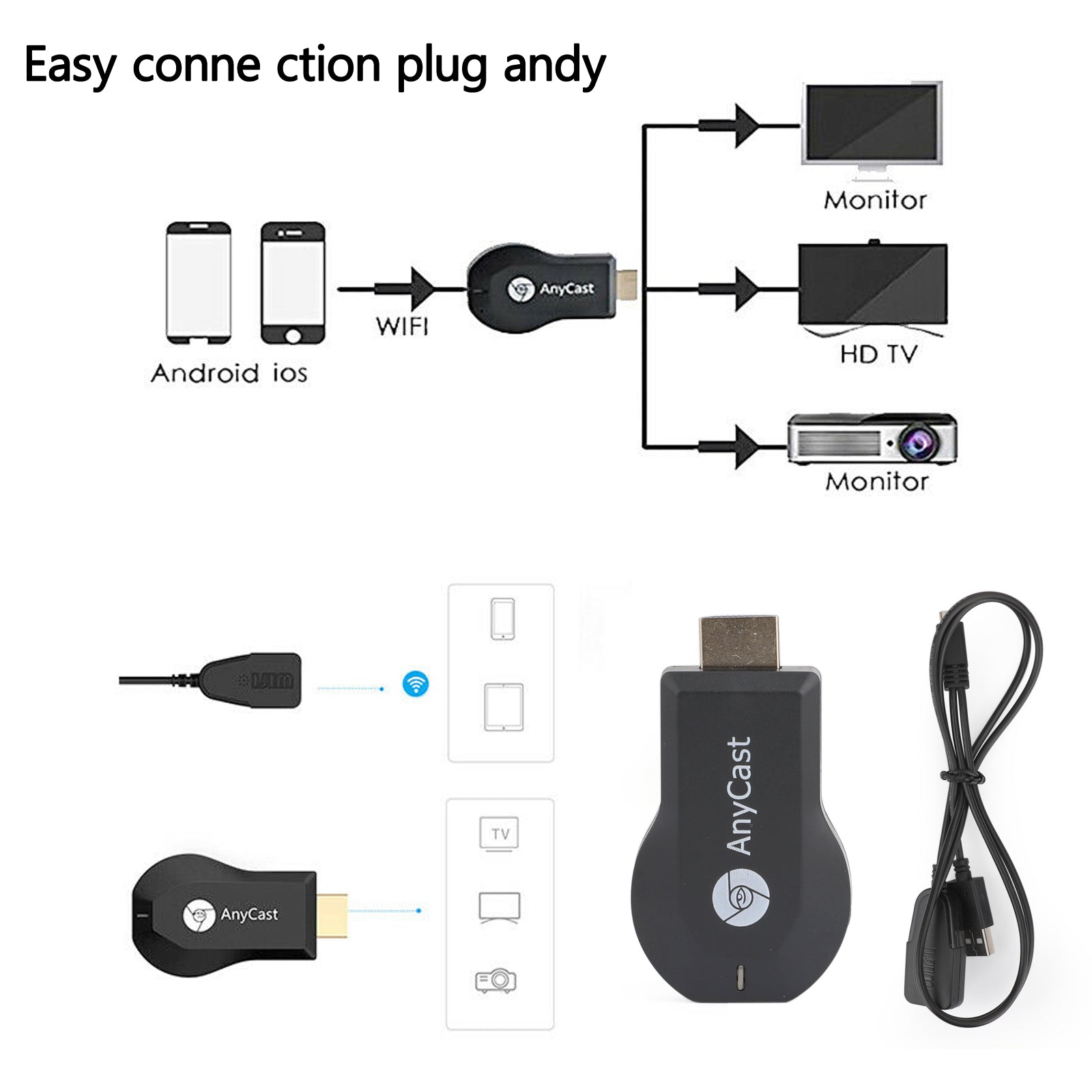 Anycast M9+ Air Play HD TV Stick Pantalla WIFI Receptor Dongle Streamer