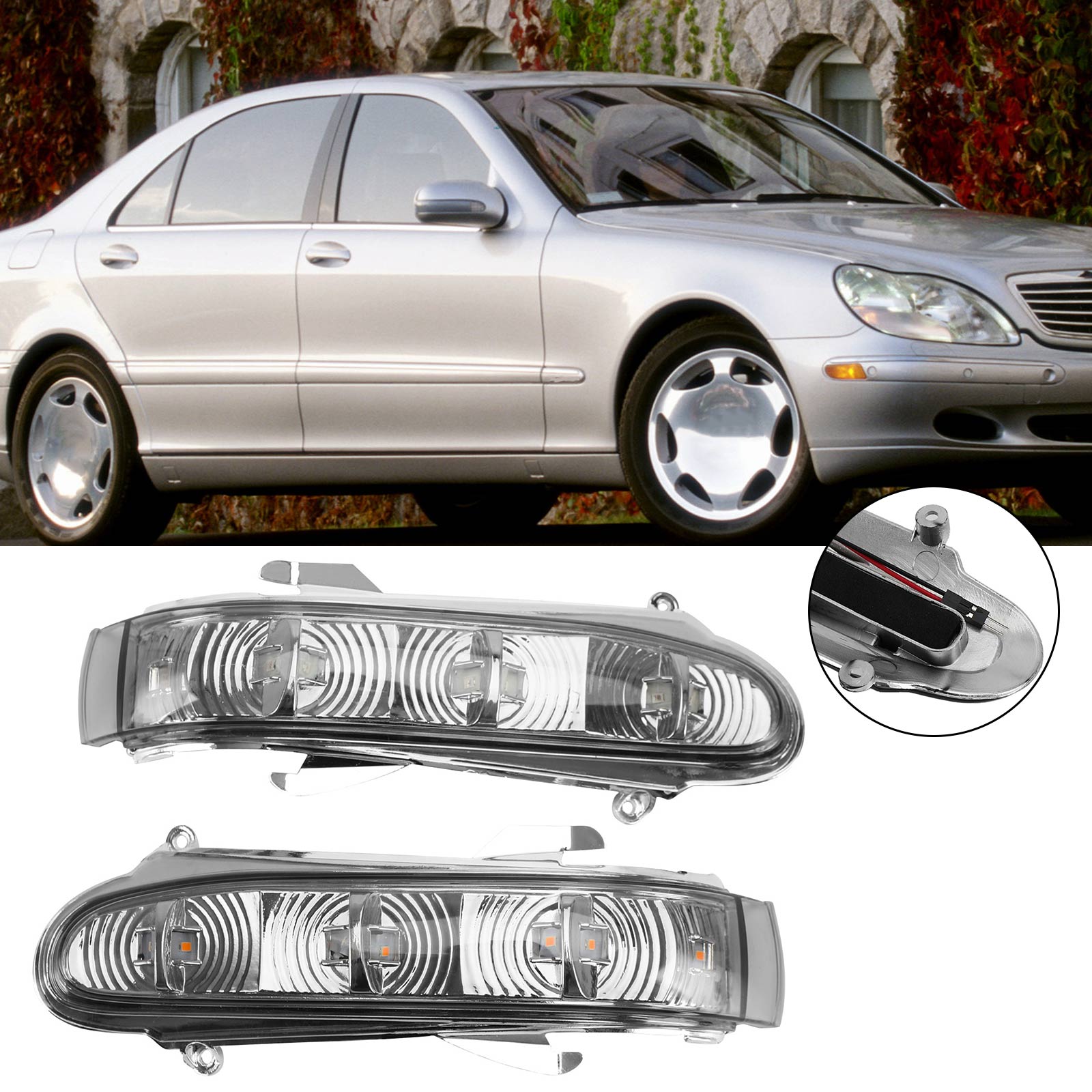 Par de intermitentes LED para espejo lateral para Benz S W220 CL W215 1999-2003 gris