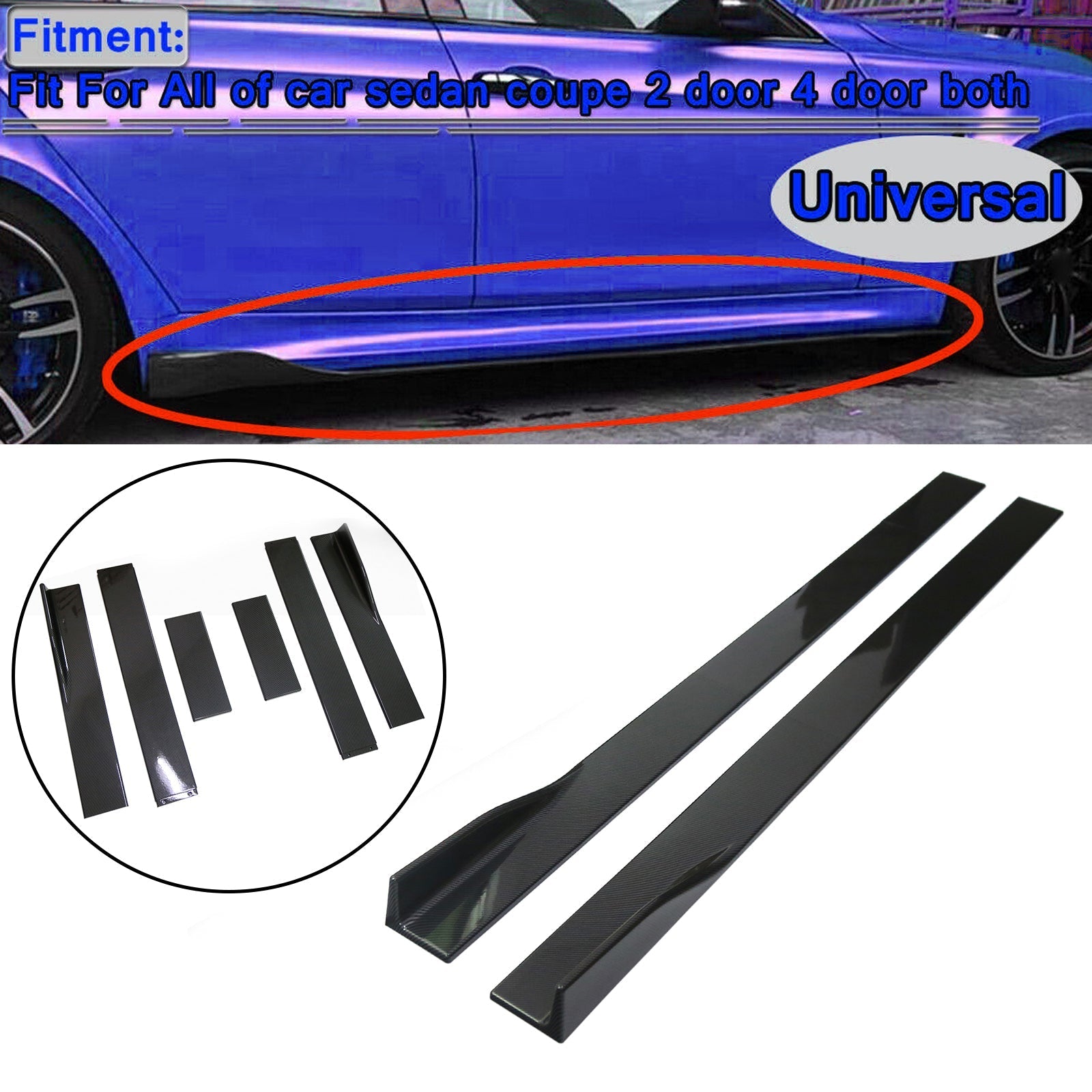 86.6" Universal Side Jupe Extensions Rocker Panel Splitters Lip Carbon Fiber Look Generic