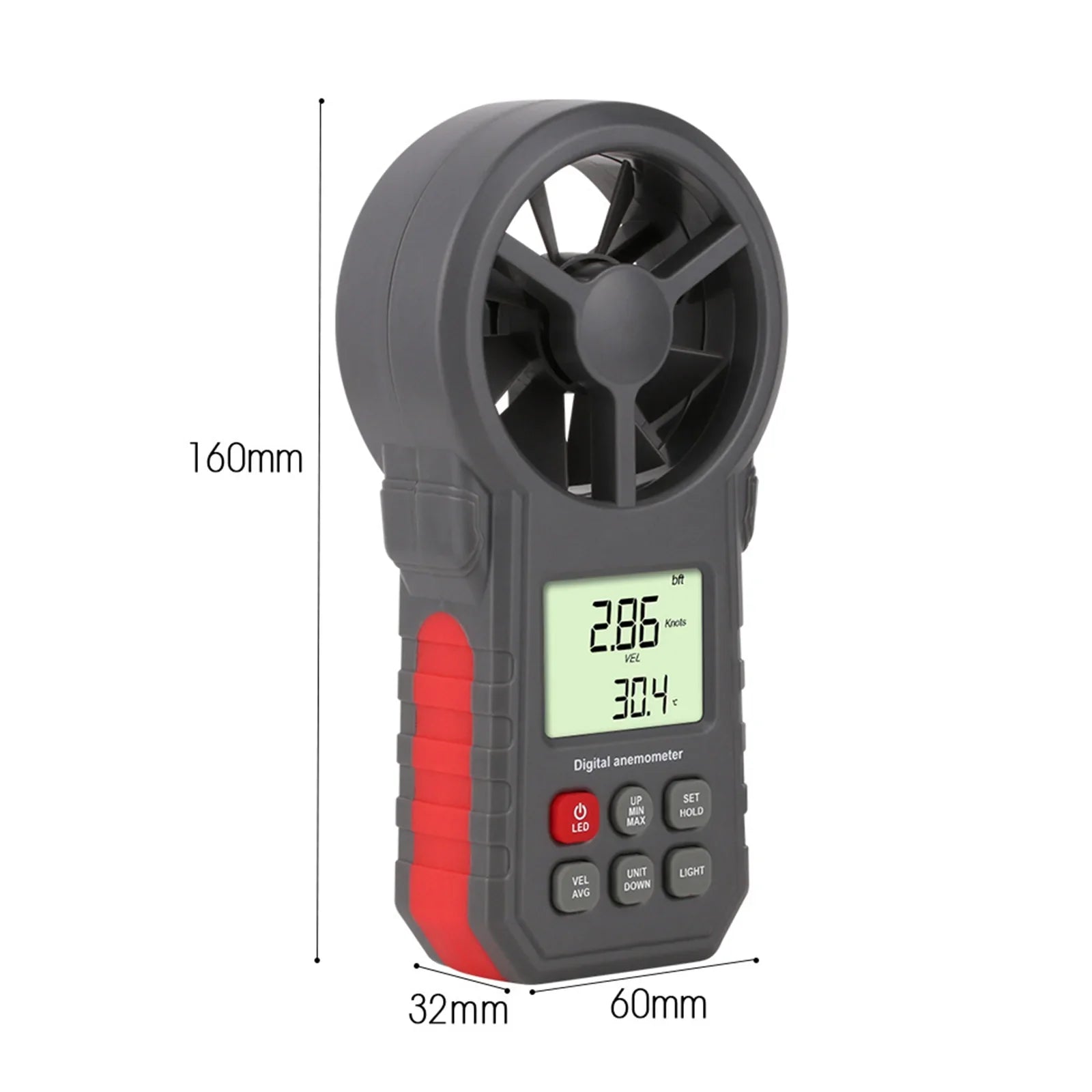 Anémomètre numérique LCD thermomètre débitmètre 'air jauge de vitesse du vent 0-30 M/s