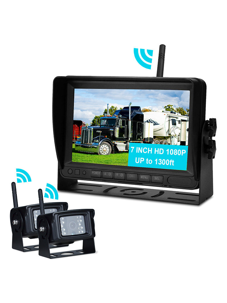 Kit telecamera di backup wireless AHD 1080P 2CH con display da 7 "per rimorchio per camion