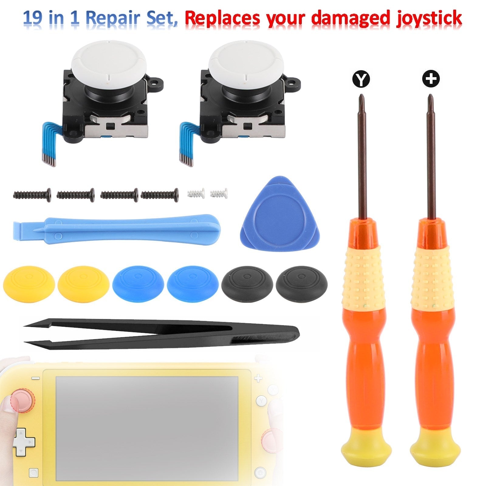 Kit de réparation 19 en 1 3D Analog Sensor Stick + Tool Fit pour Switch Lite Joystick