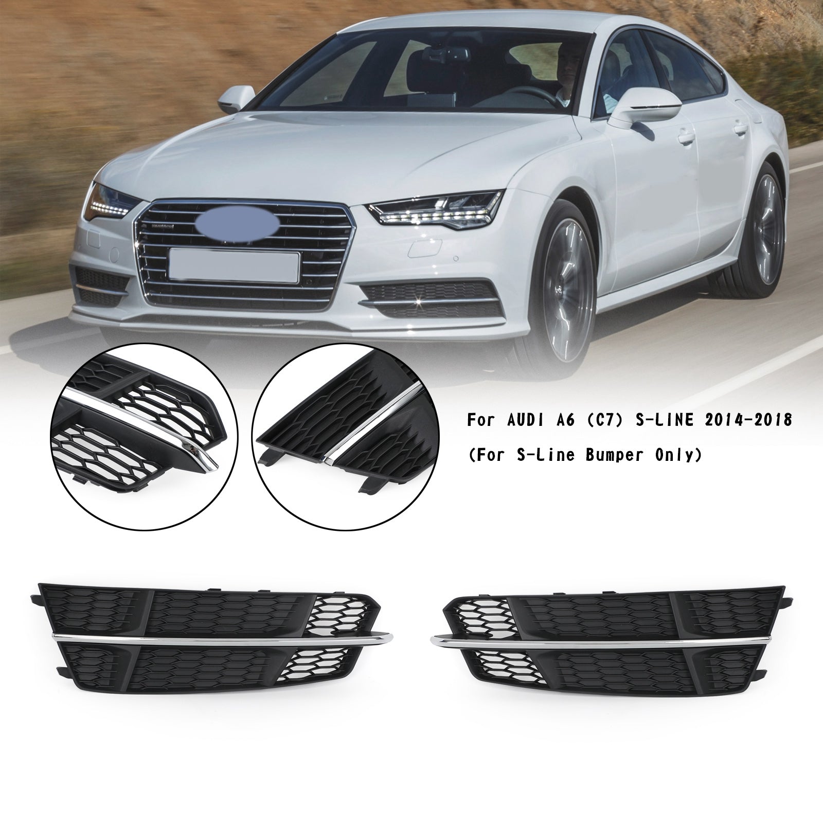 Grille de calandre inférieure de pare-chocs avant pour Audi A6 C7 S-Line 2016-2018 Noir Chrome Generic