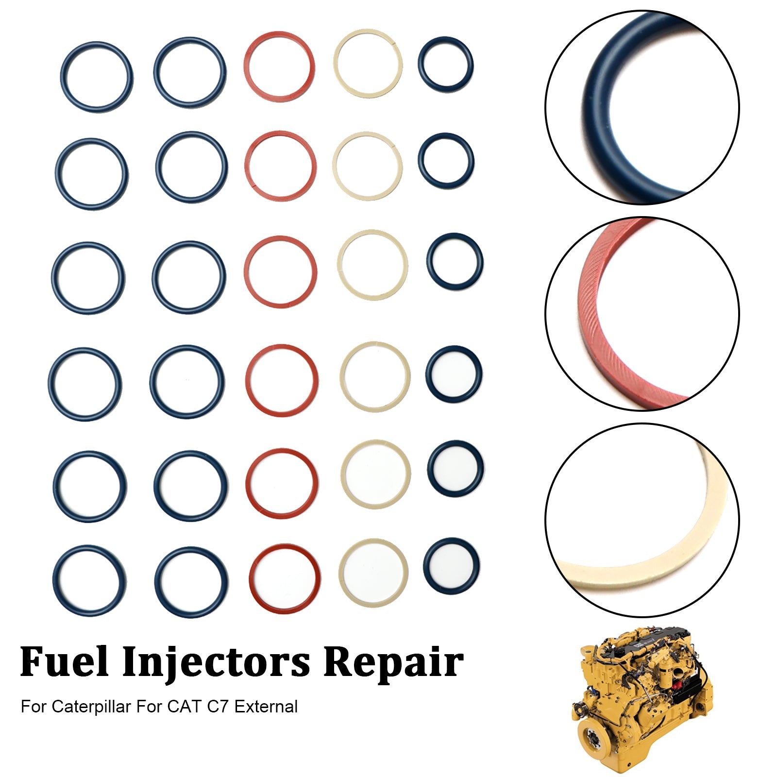 Kit O-ring iniettore carburante 6 pezzi per Caterpillar C7 Fit CAT C7 esterno