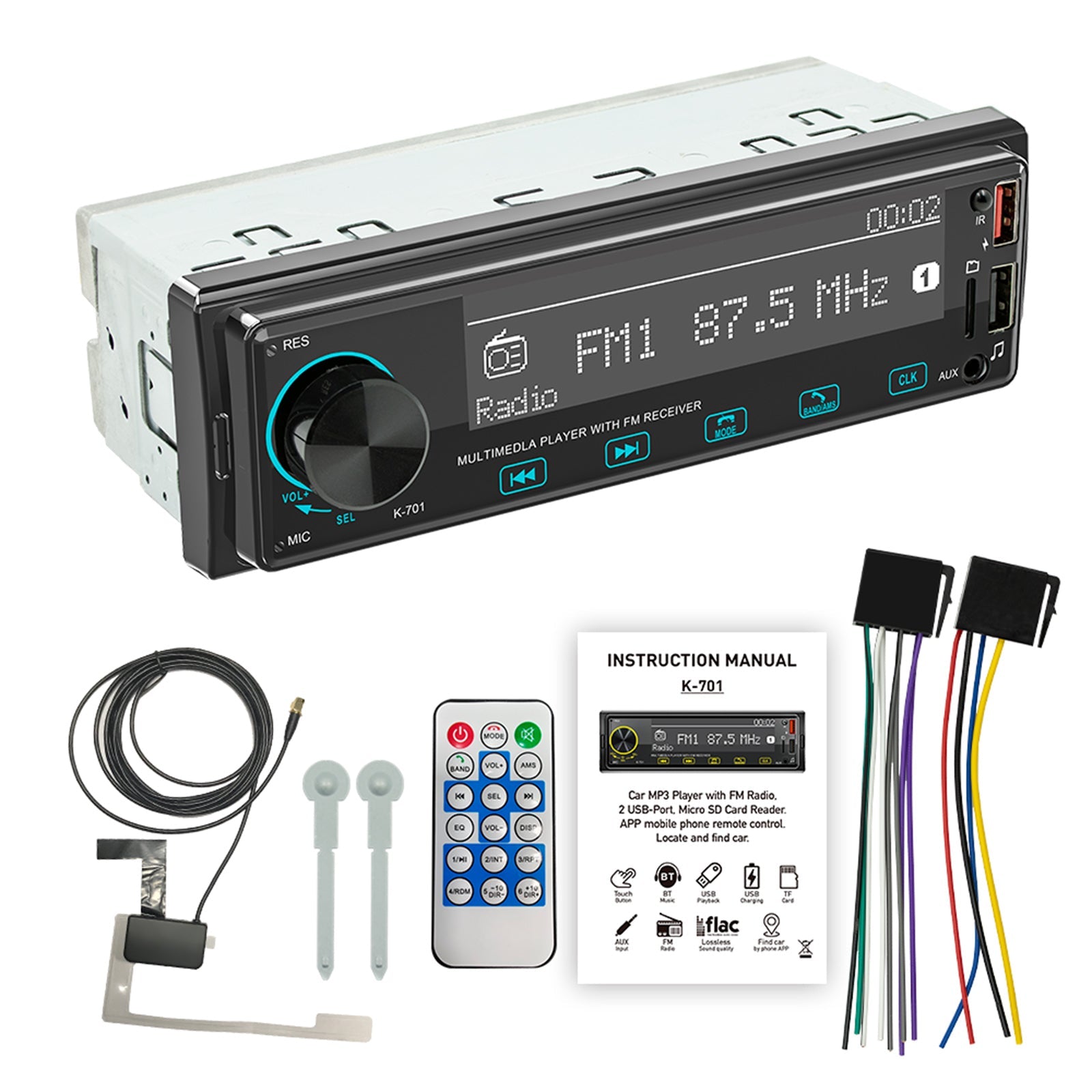 Ekran dotykowy 2.5D 1DIN Bluetooth stereofoniczne radio FM Samochodowy odtwarzacz MP3 z DAB
