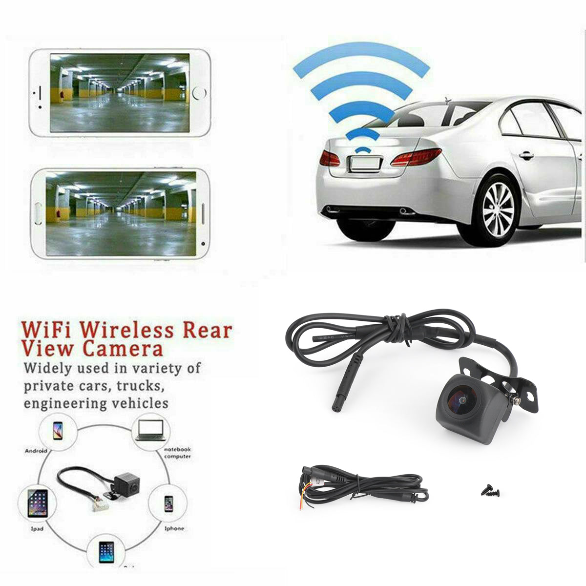 175° WiFi Vue arrière de voiture Rückfahrkamera Caméra de recul sans fil pour iPhone/Android