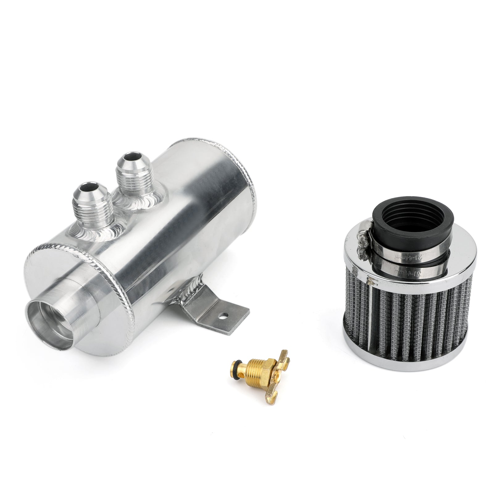 Colector de aceite de motor con deflector de aluminio 2x AN10 Filtro de ventilación de doble puerto Plata genérica