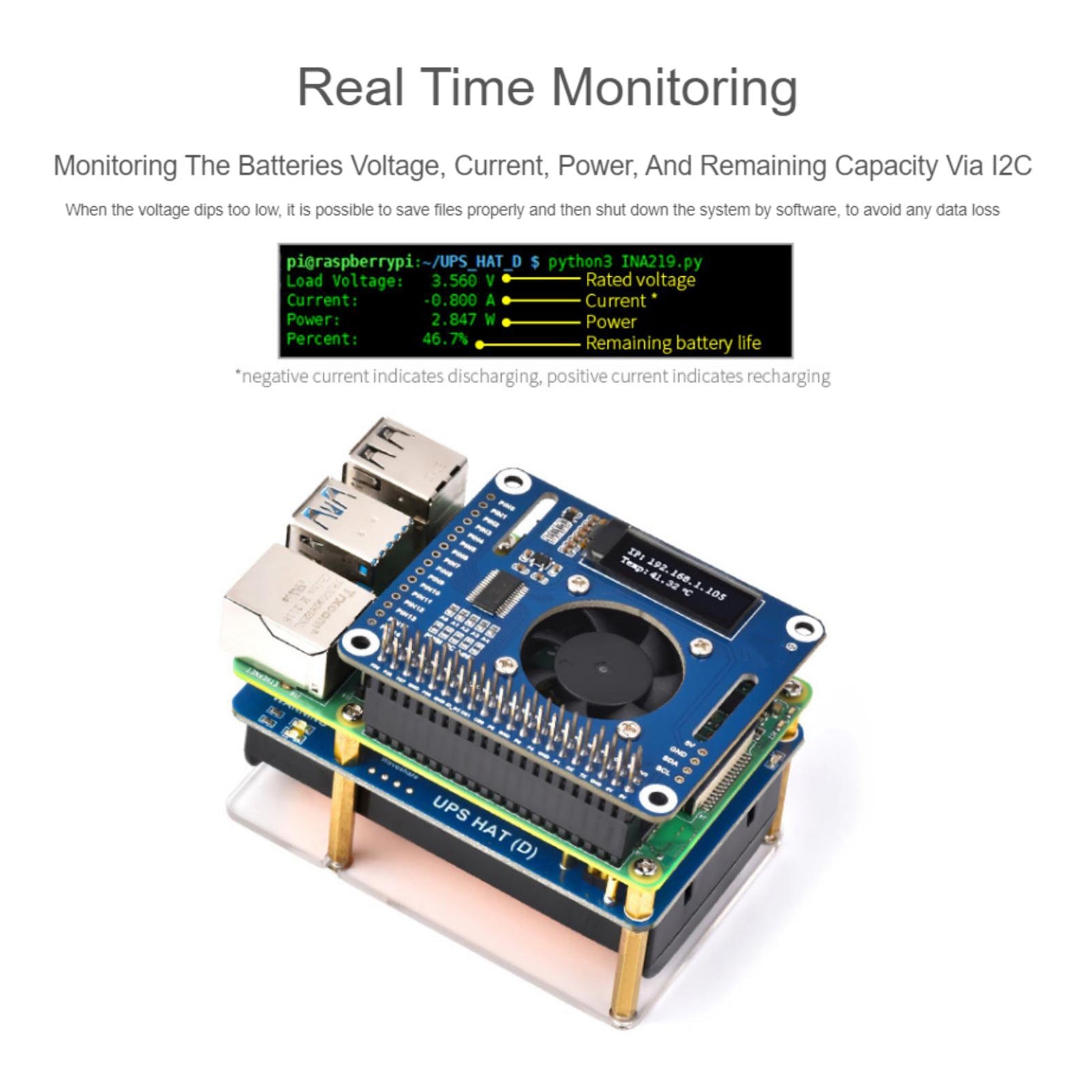 Kit UPS HAT (D) para módulo de fuente de alimentación ininterrumpida Raspberry Pi 5V