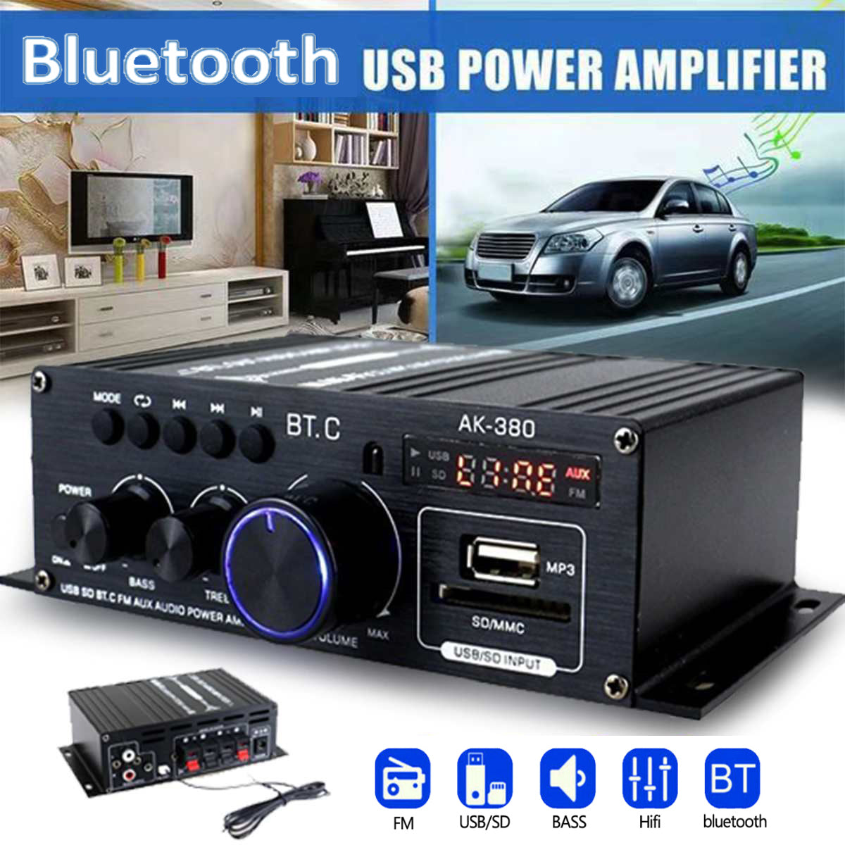 Bluetooth 2.0CH 400W Hi-Fi Auto Stereo 12V MP3 Samochodowy wzmacniacz audio Wzmacniacz radiowy